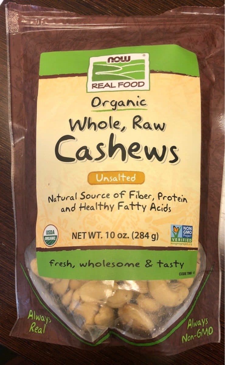 NOW® Real Food Organic Whole, Raw Cashews Unsalted packshot