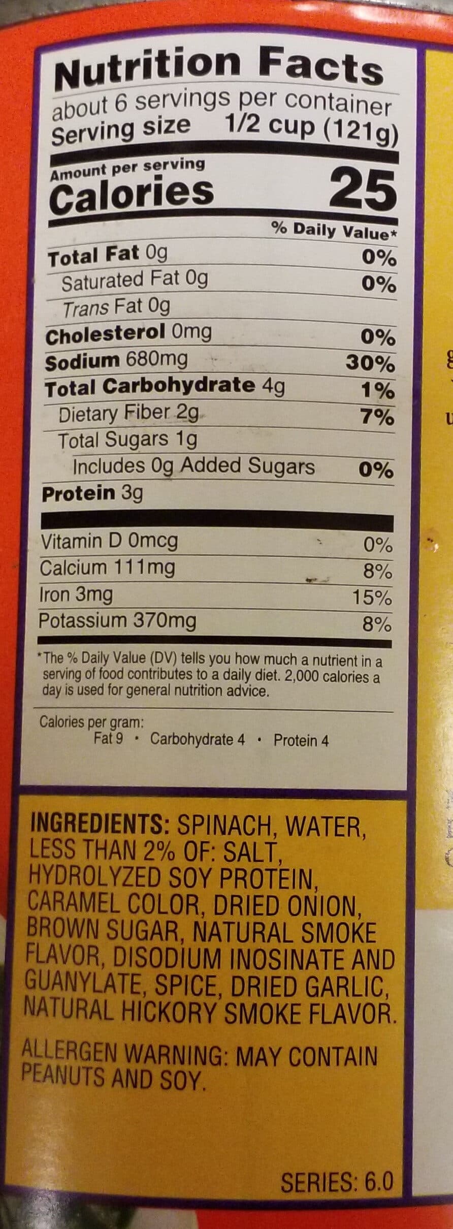 Glory Foods Spinach - with onions, garlic & spices in a savory broth packshot