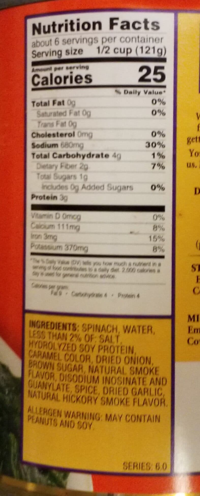 Glory Foods Spinach - with onions, garlic & spices in a savory broth packshot