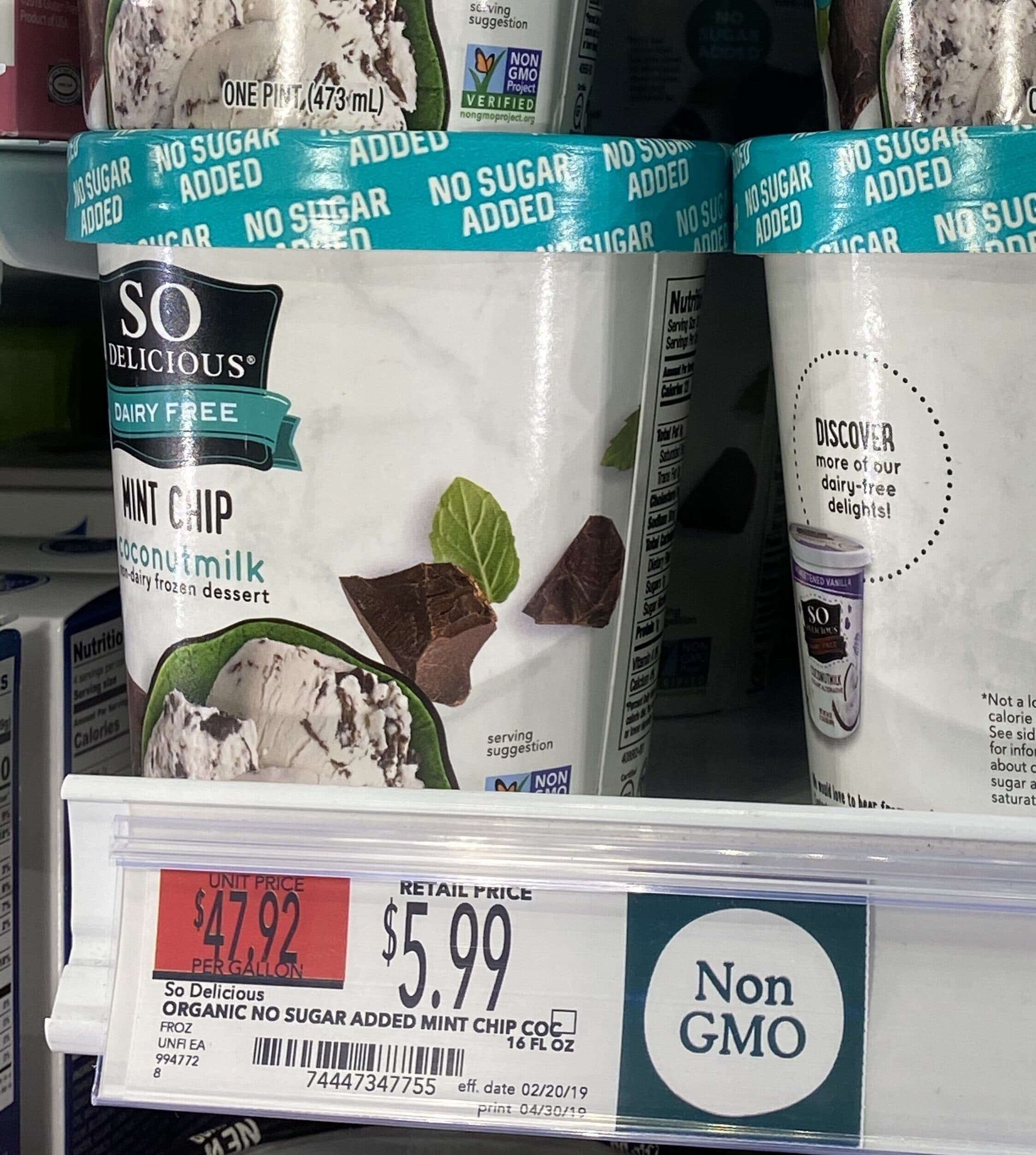 So Delicious Dairy Free Coconut Milk Non Dairy Frozen Dessert No Sugar Added Mint Chip Pint packshot