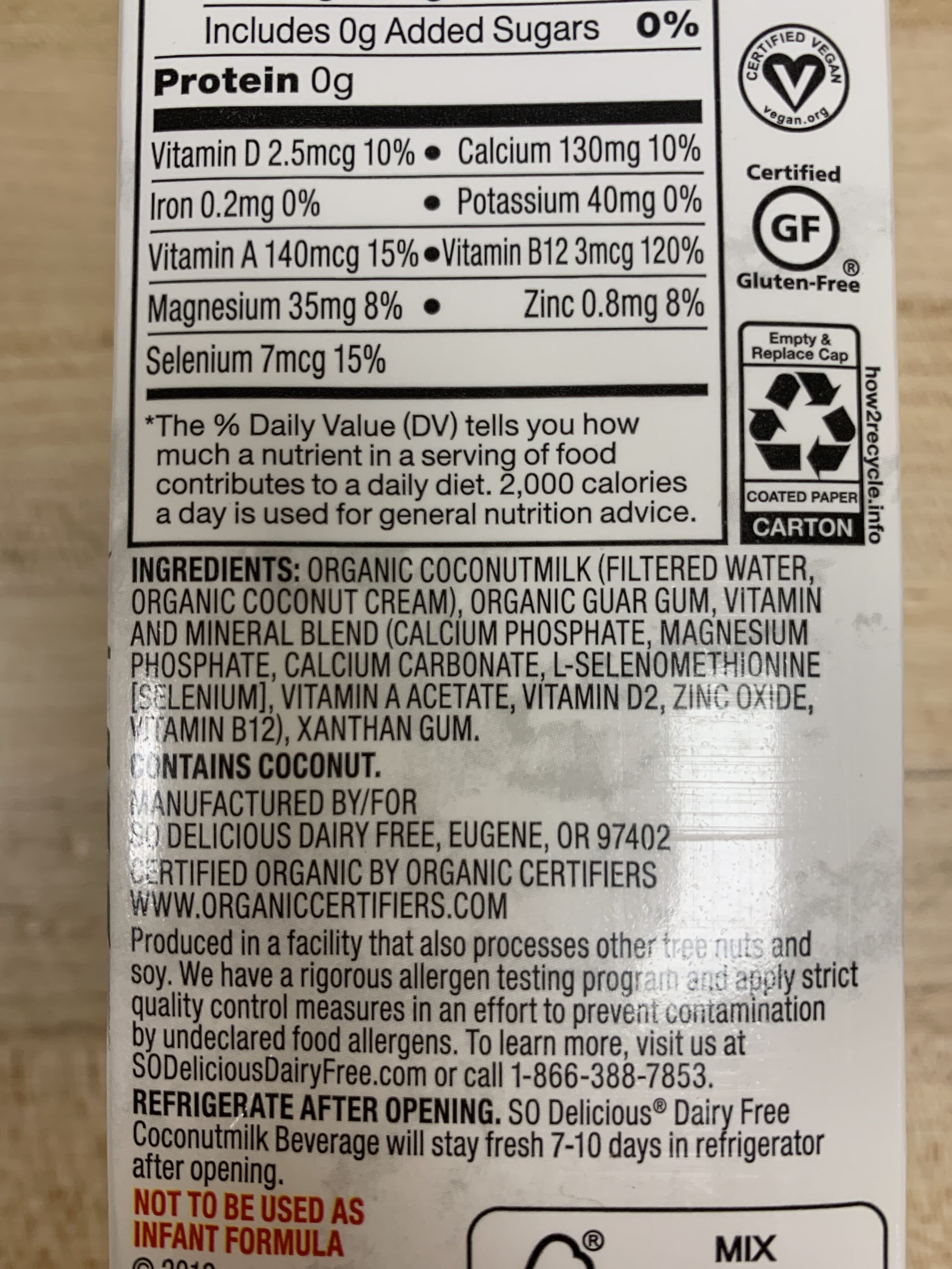 So Delicious Dairy Free Coconut Milk Beverage Unsweetened Shelf Stable packshot