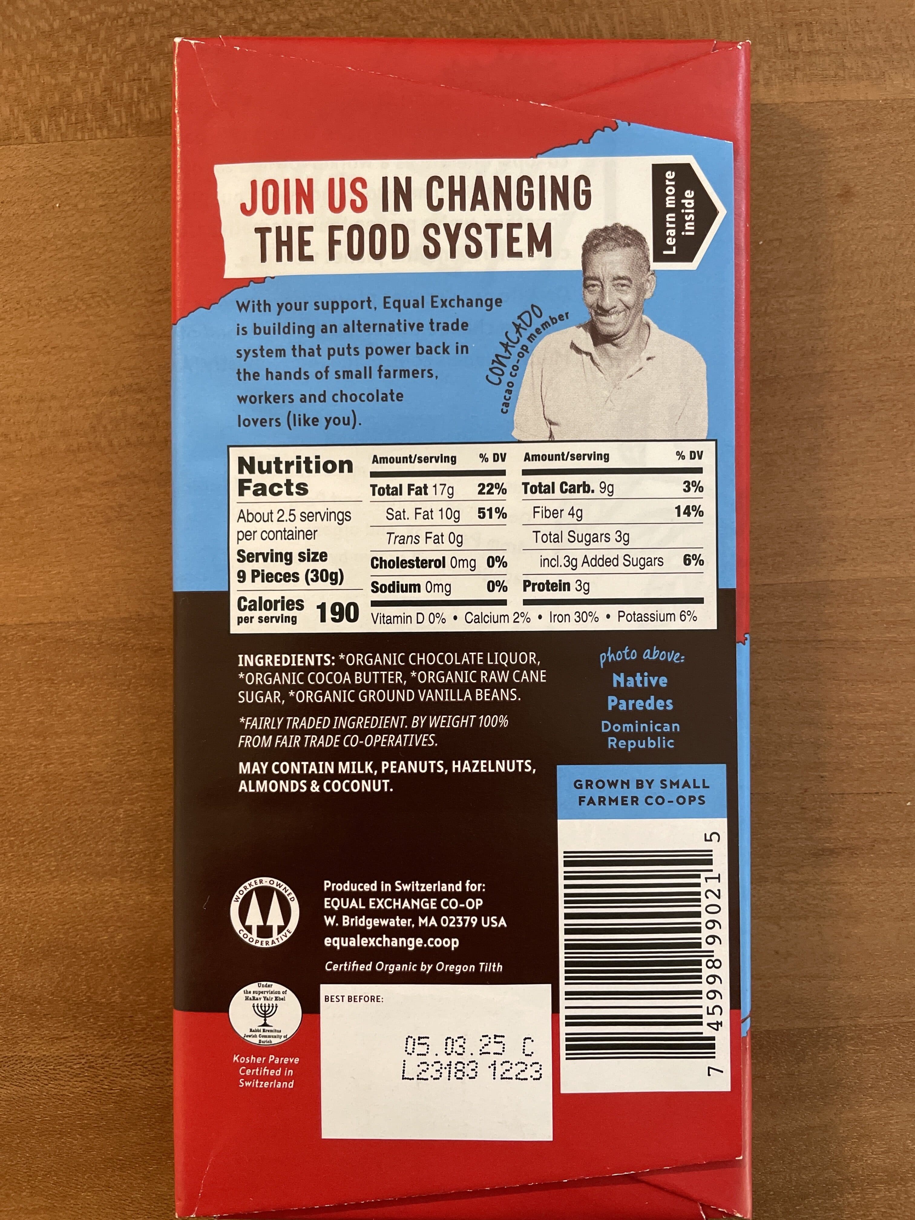 Equal Exchange Organic Dark Chocolate packshot