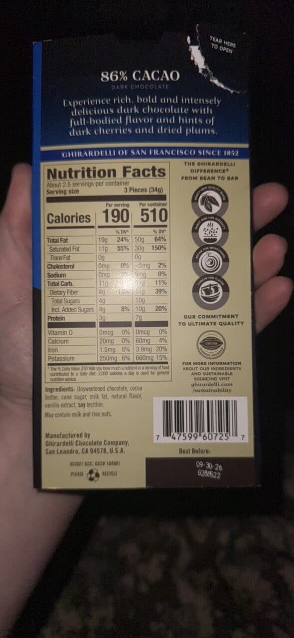 Ghirardelli Intense Dark 86% Cacao Dark Chocolate packshot