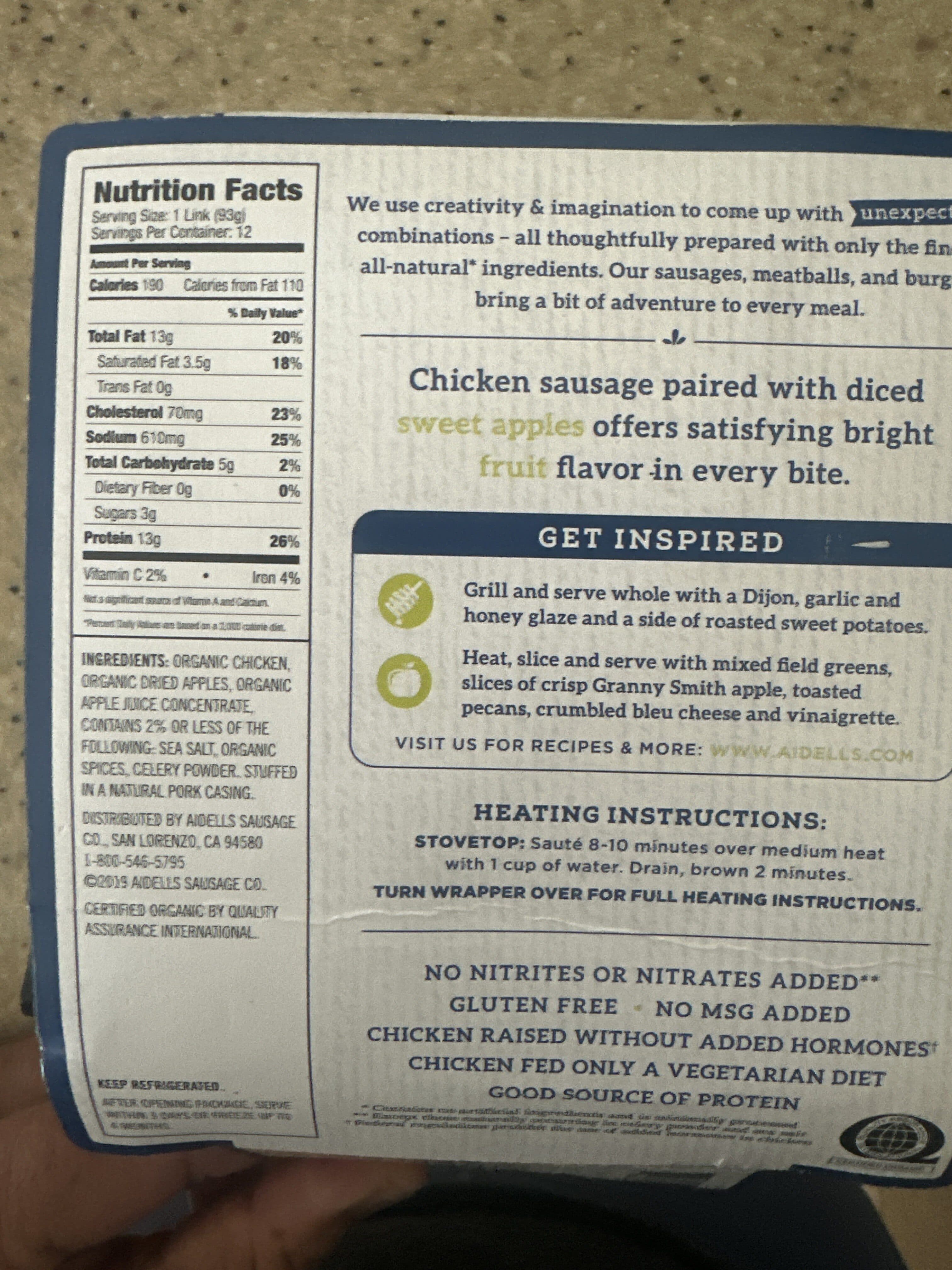 Aidells Aidells, organic smoked chicken sausage packshot