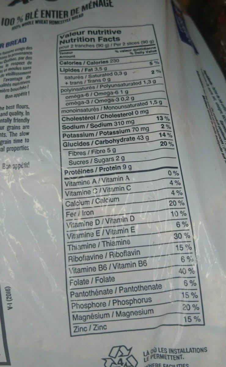 Open Food Facts Pain 100 % blé entier de ménage packshot