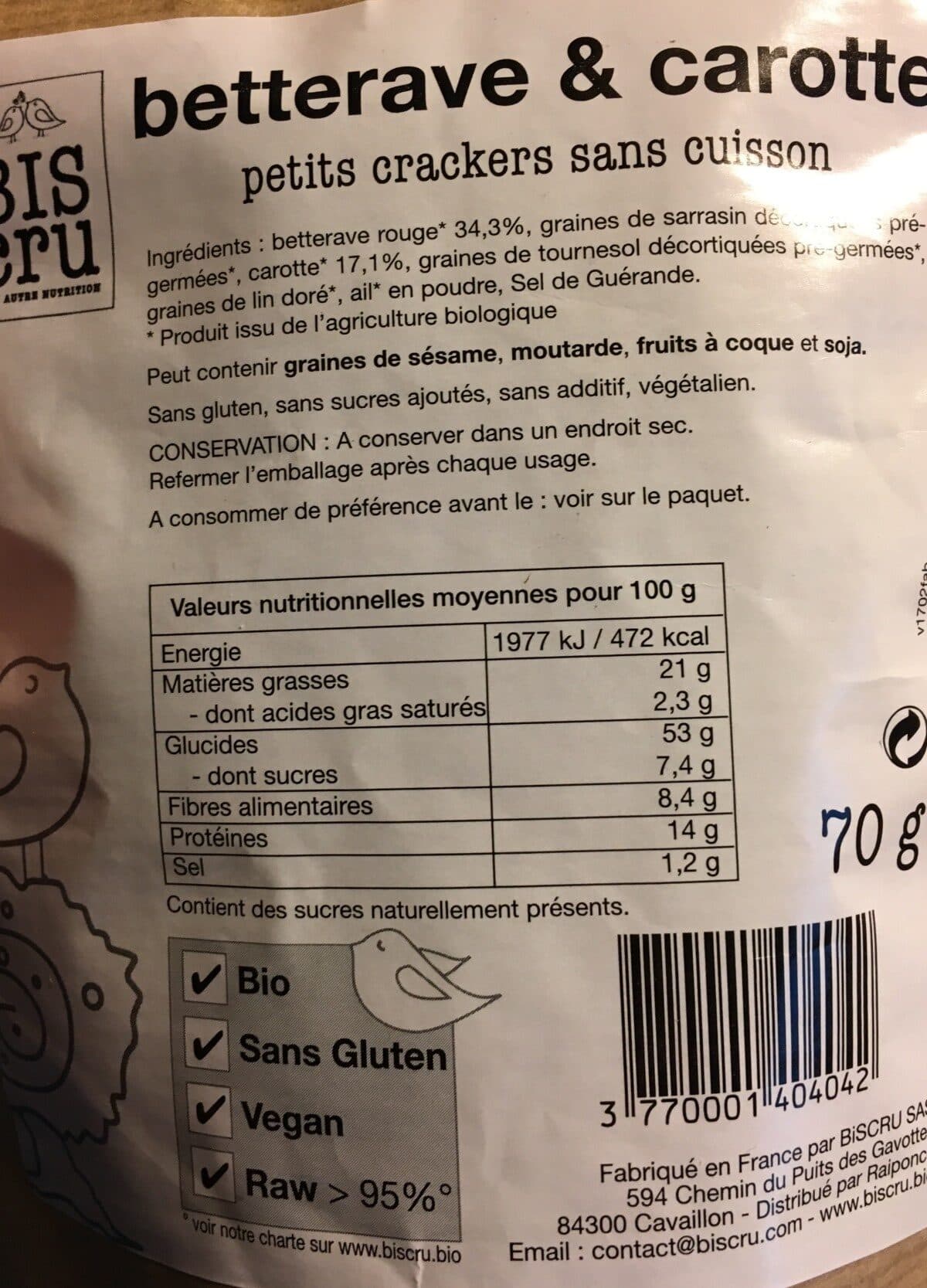 Open Food Facts Crackers Betterave et carotte packshot