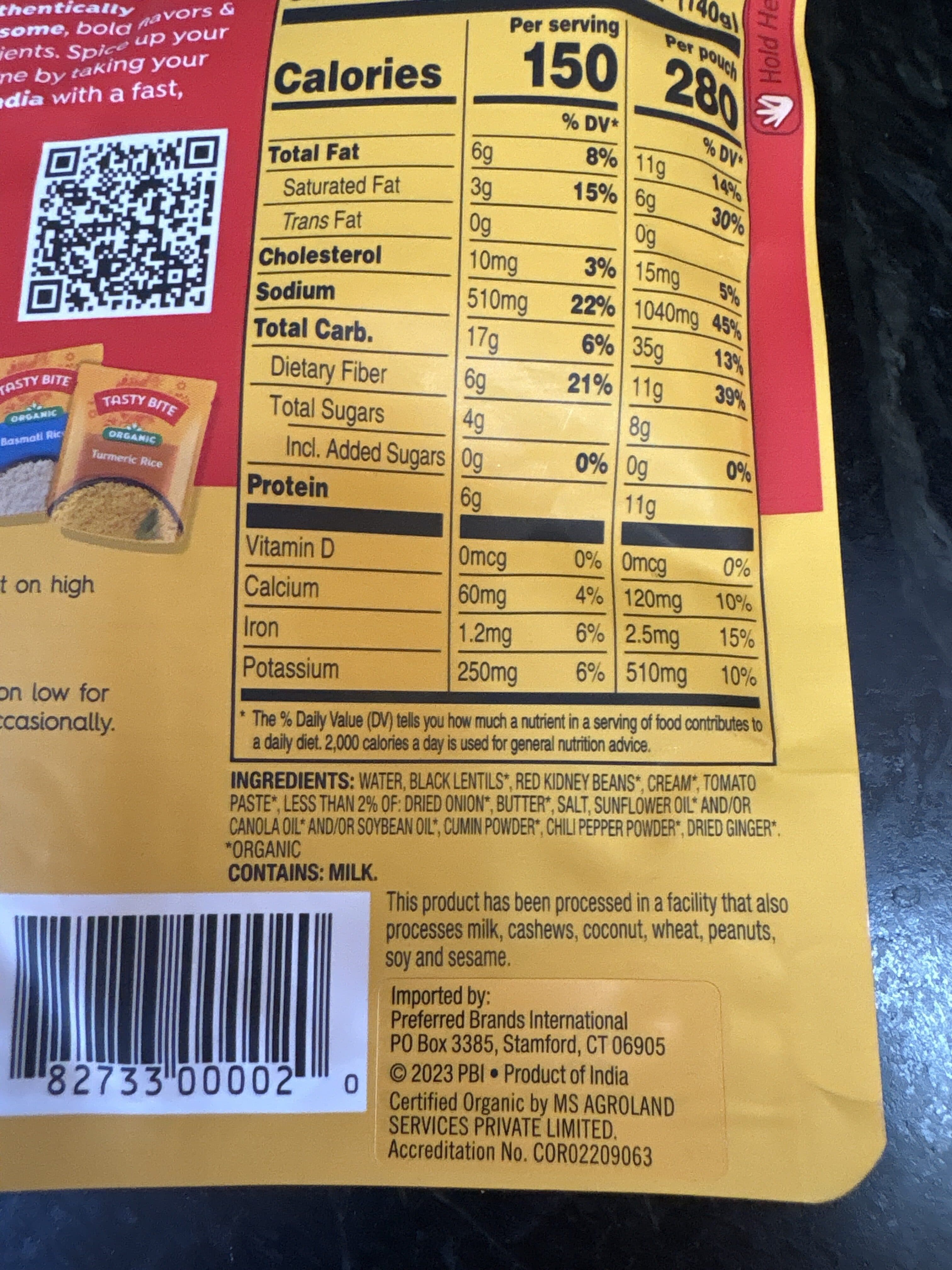 Tasty Bite Indian Madras Lentils packshot