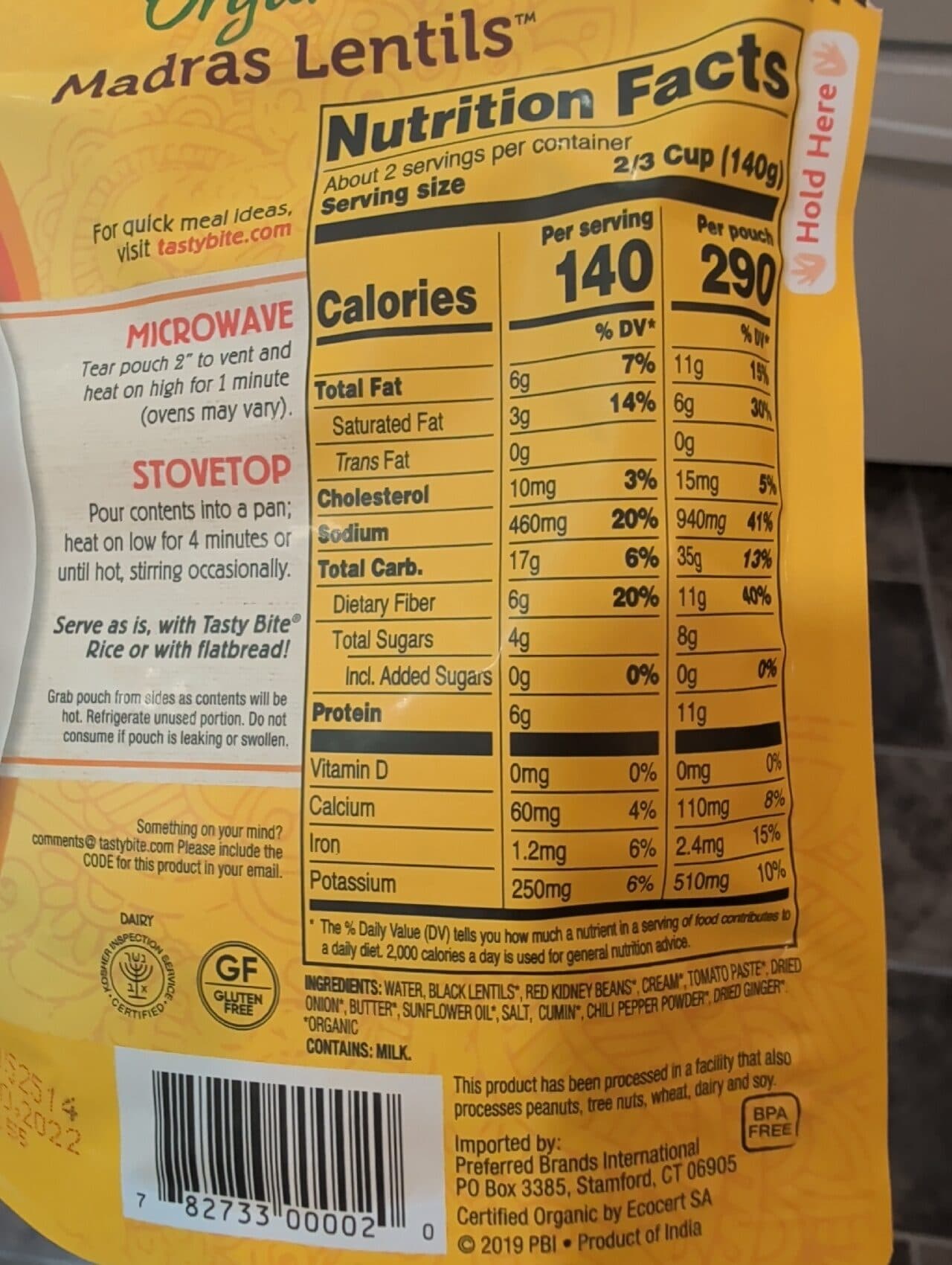 Tasty Bite Indian Madras Lentils packshot