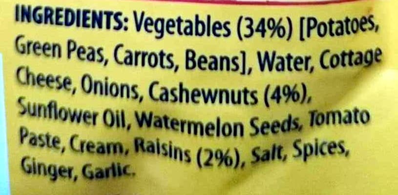 Tasty Bite Vegetables & Paneer packshot