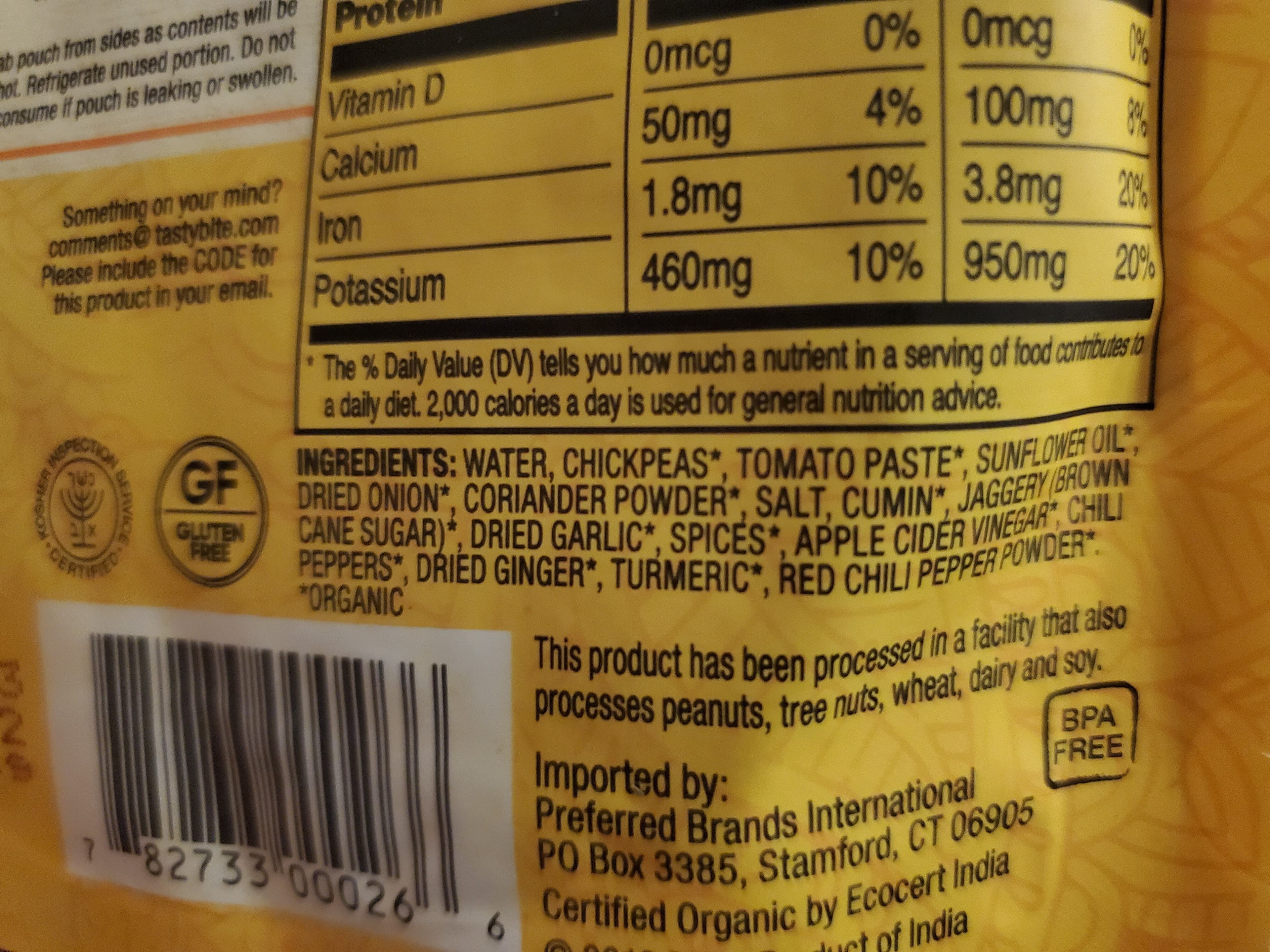 Tasty Bite Organic Channa Masala packshot