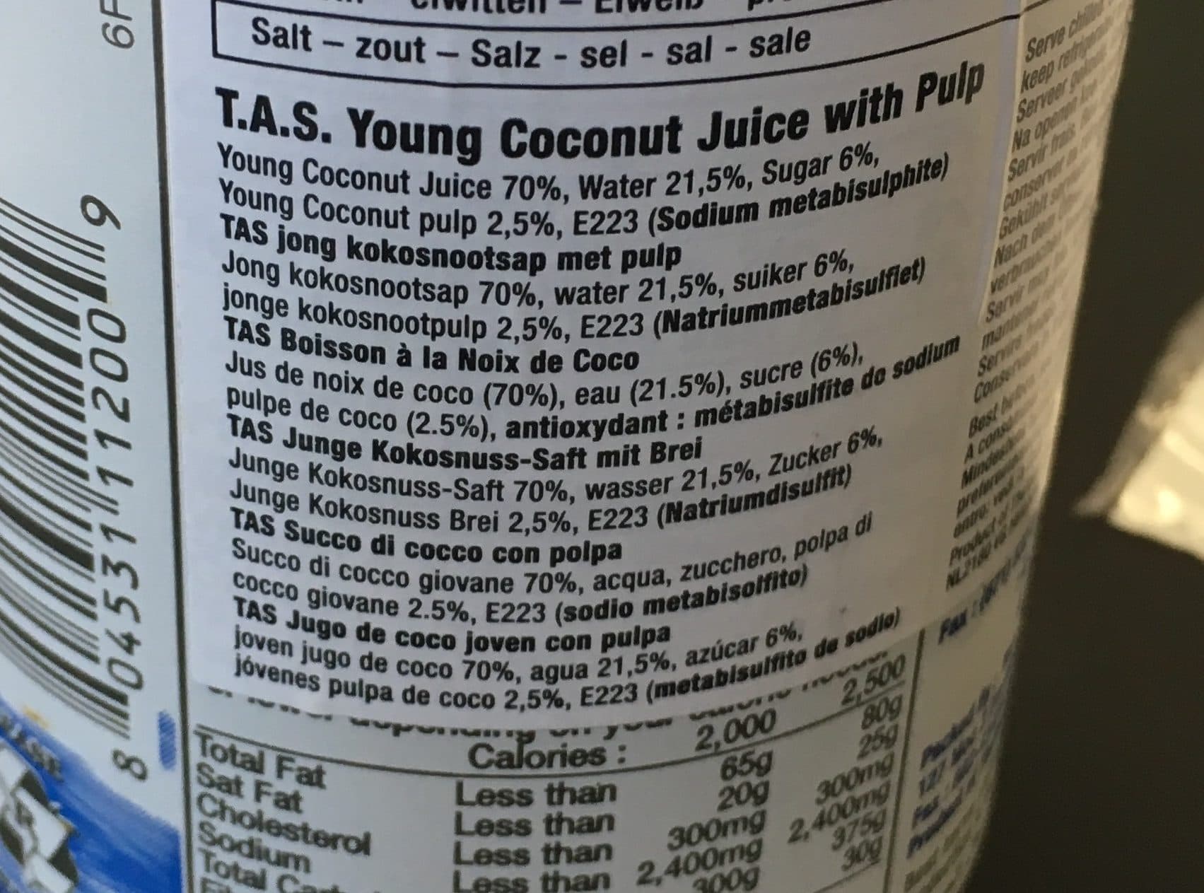 T.A.S Tas Brand Coconut Juice - Young Coconut Juice packshot