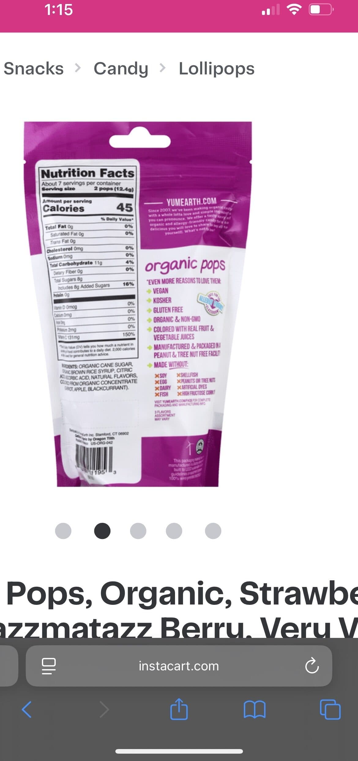 YumEarth Organic Lollipops 6.2g packshot