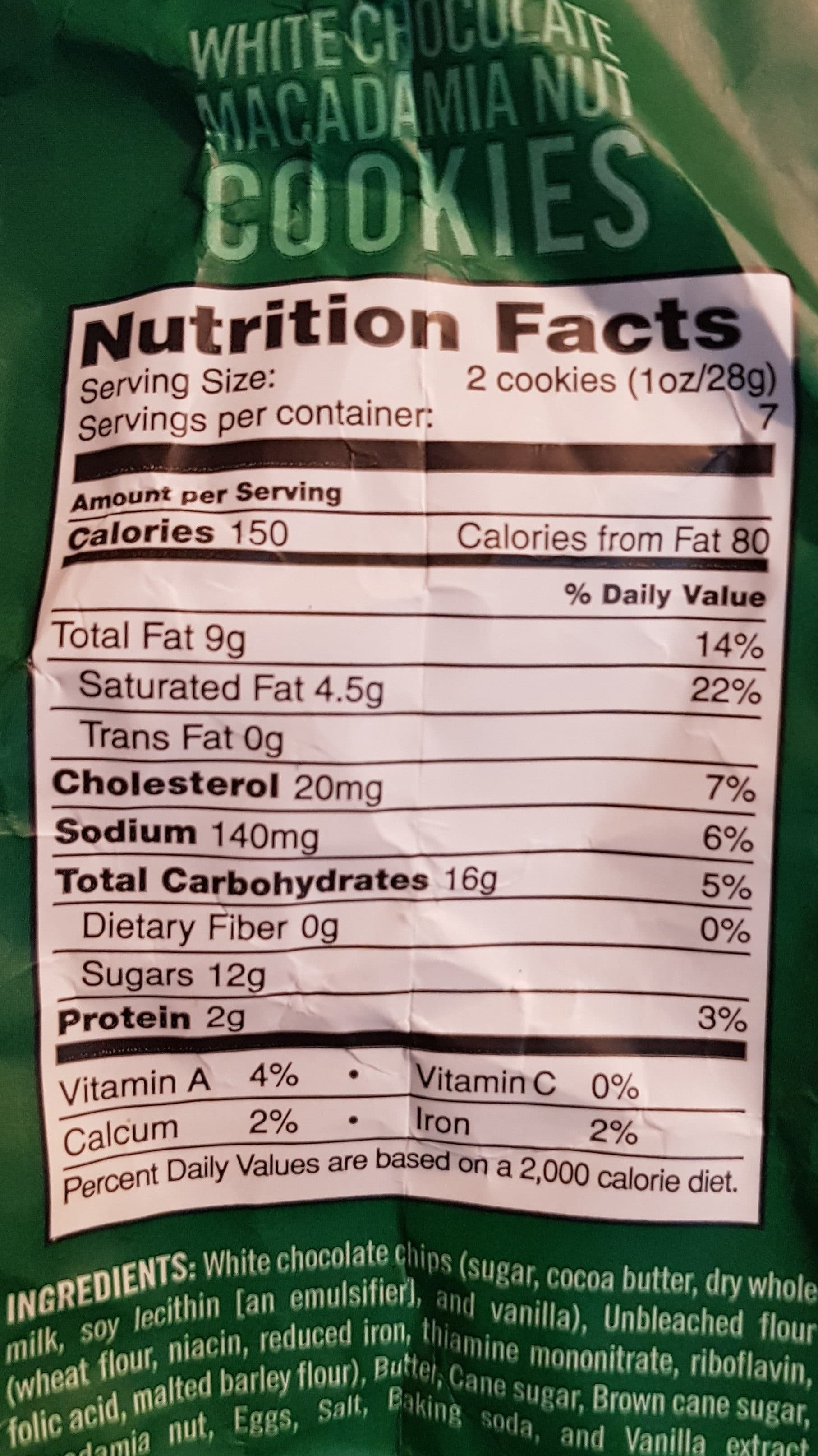 Tate's Bake Shop White chocolate macadamia nut cookies packshot