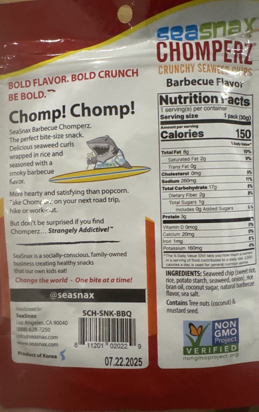 SeaSnax Chomperz Crunchy Seaweed Chips Barbecue packshot