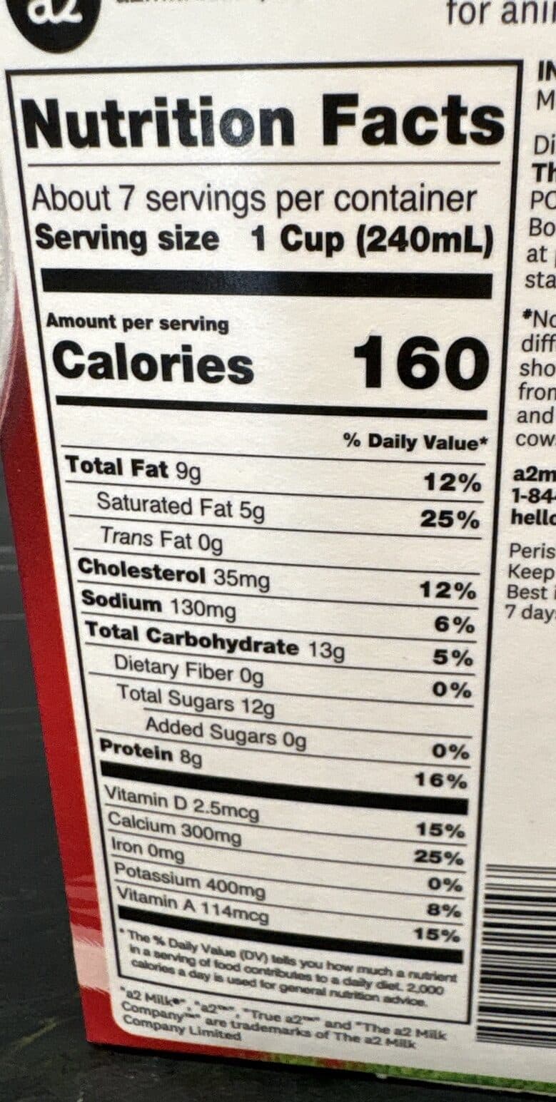 a2 Whole Milk packshot
