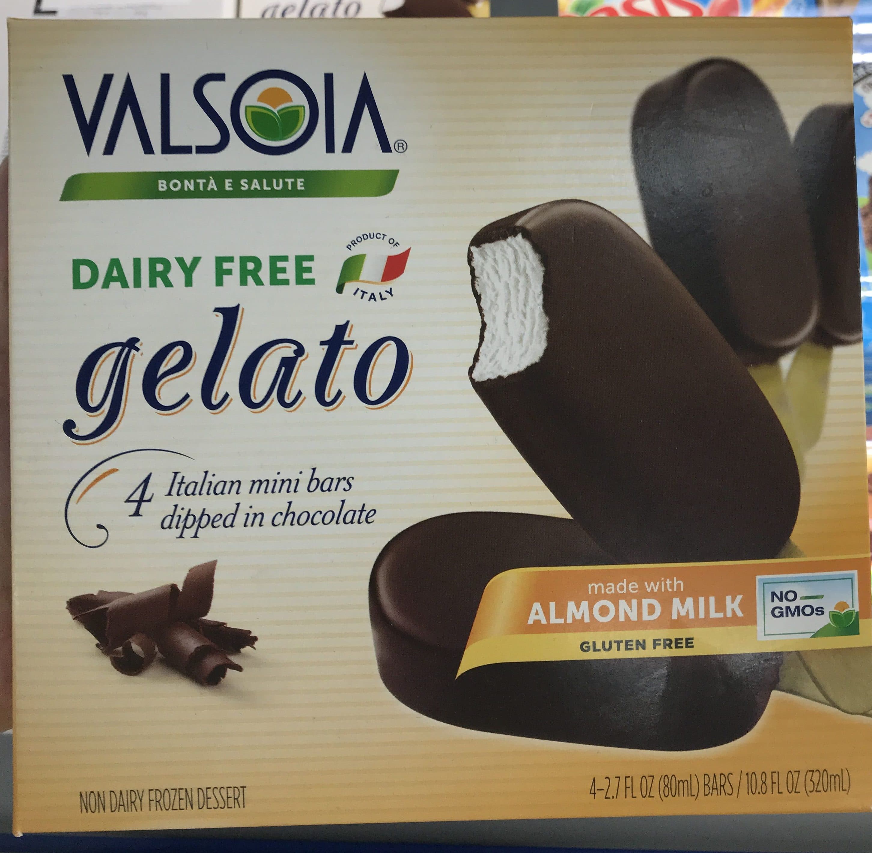 Valsoia Almond Milk Dairy Free Gelato Mini Bars Dipped In Chocolate packshot