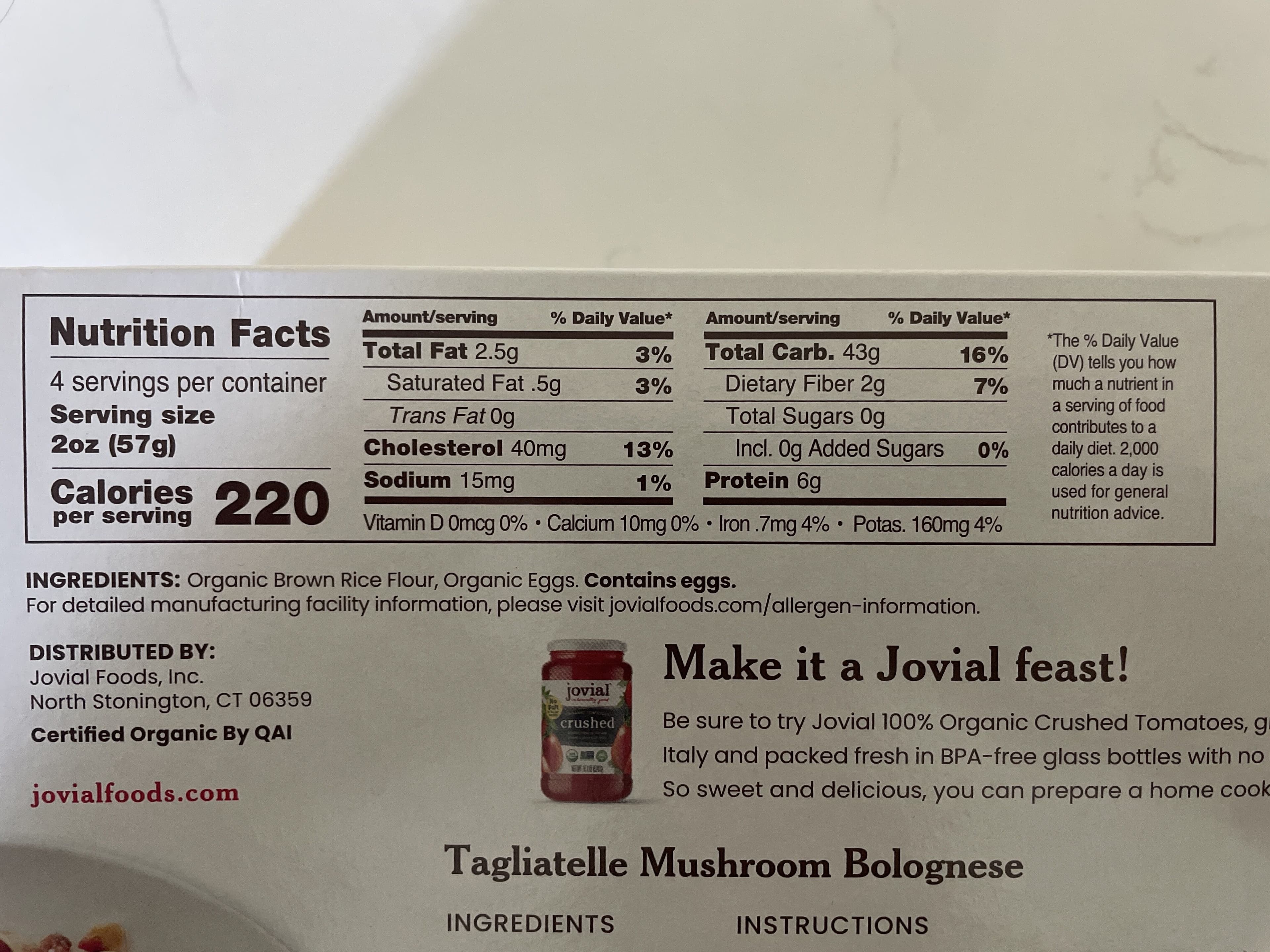 Jovial 100% organic traditional egg pasta packshot