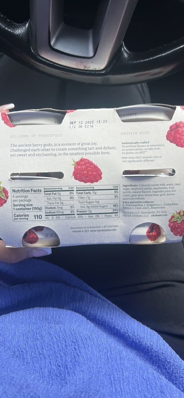 Chobani Greek Yogurt Raspberry on the Bottom packshot