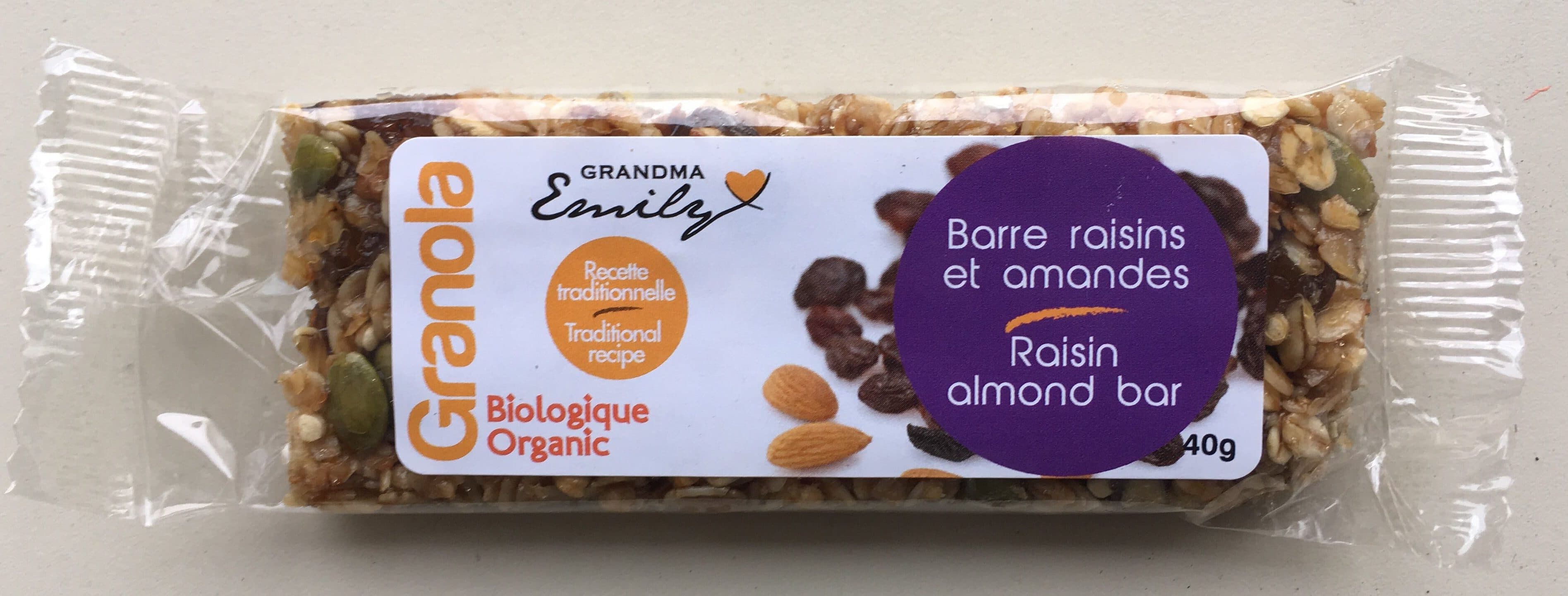 Granola Organic Raisin Almond Bar packshot