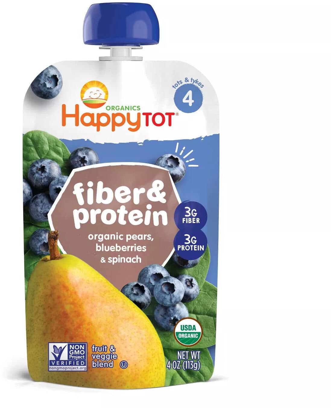 HappyTot Fiber & Protein - Organic Pears, Blueberries & Spinach packshot