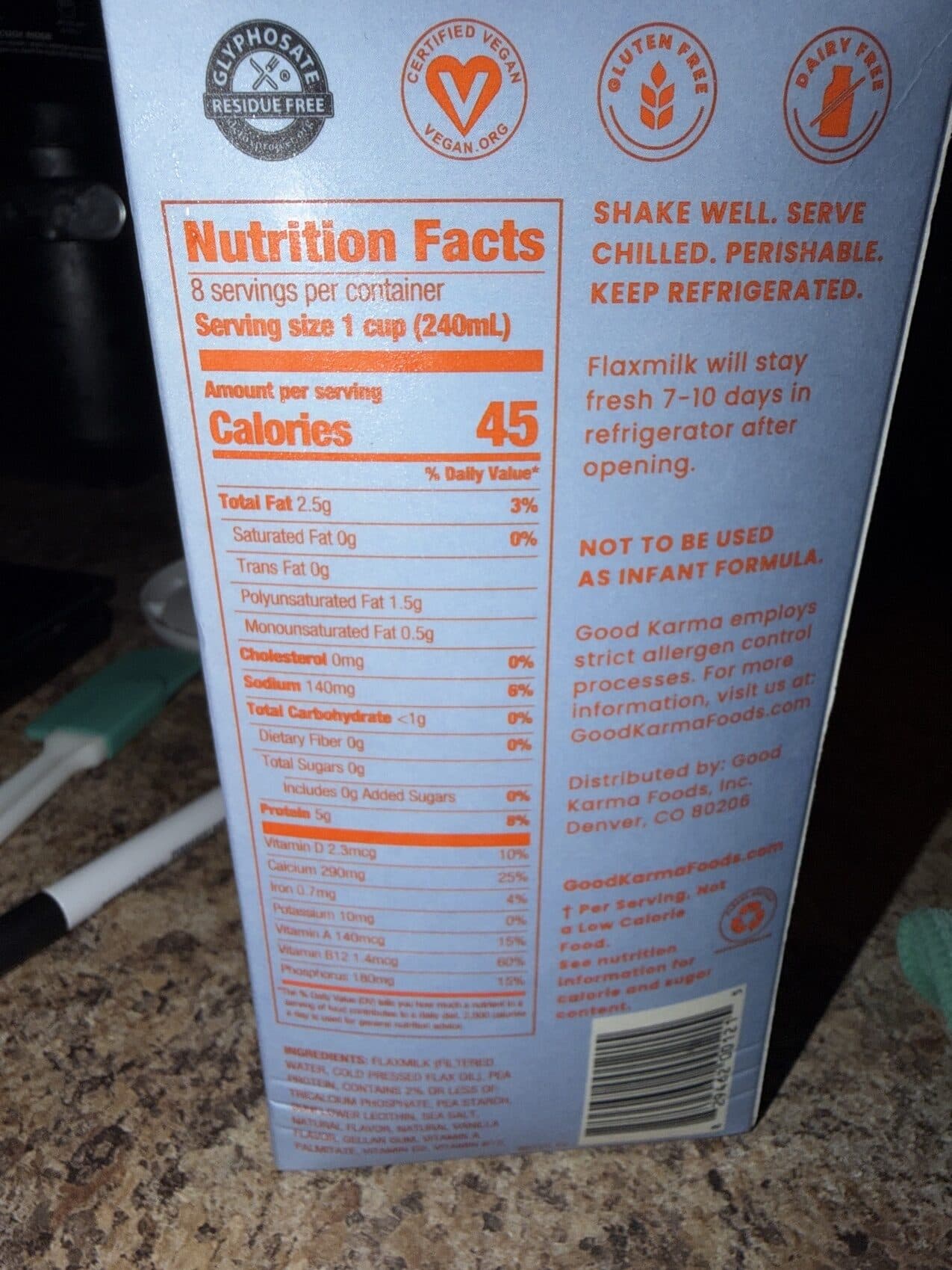 Good Karma Flaxmilk + protein Unsweetened Vanilla packshot