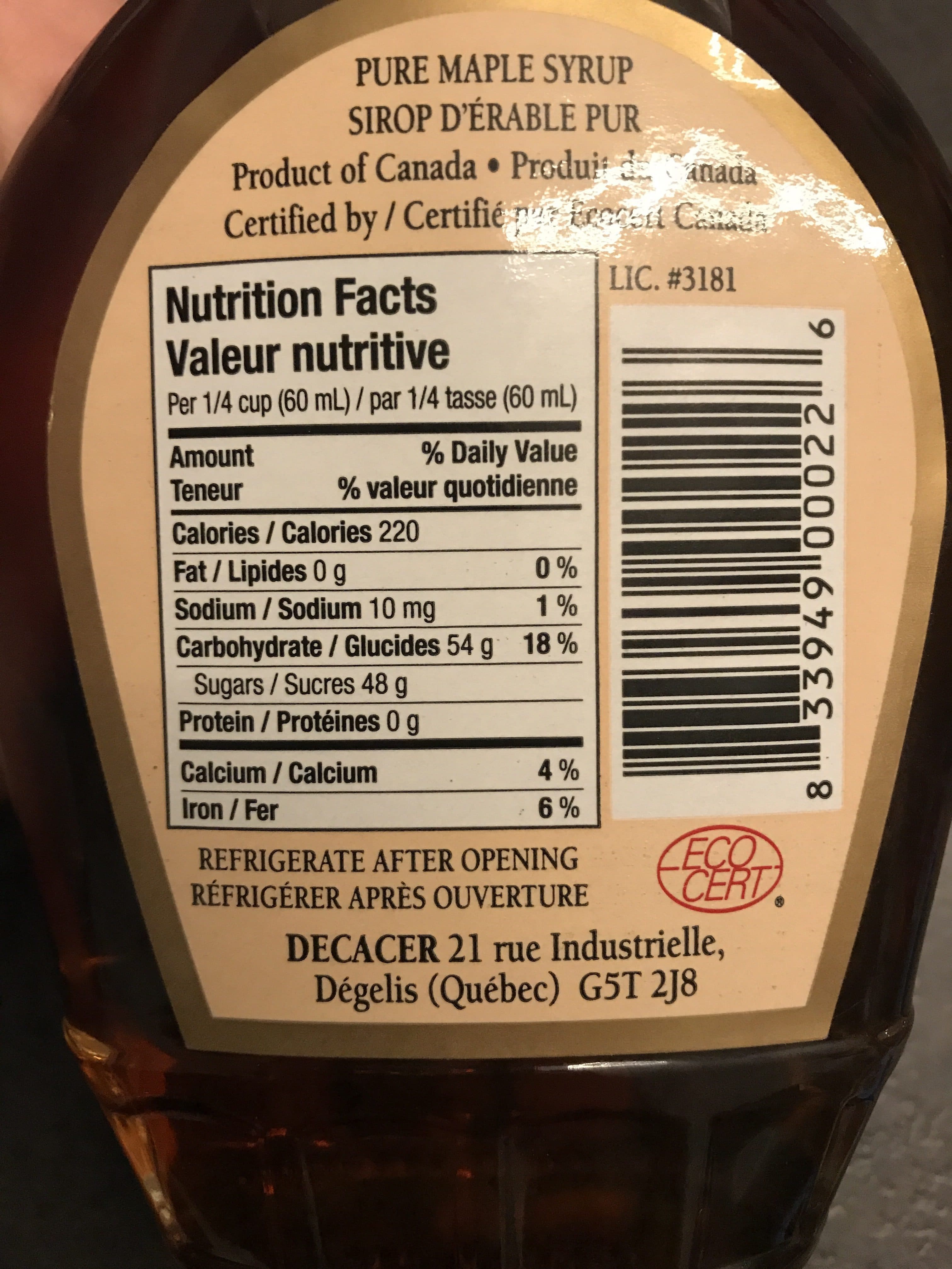 Decacer Sirop d'érable • Maple sirup packshot