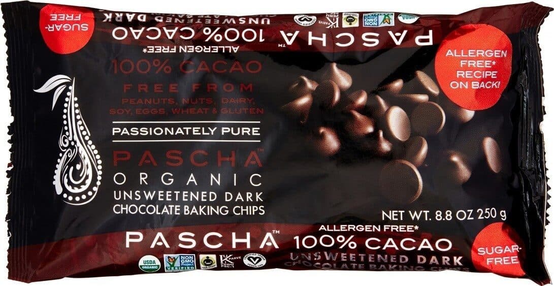 Pascha Chocolate Organic Unsweetened 100% Dark Chocolate Baking Chips packshot