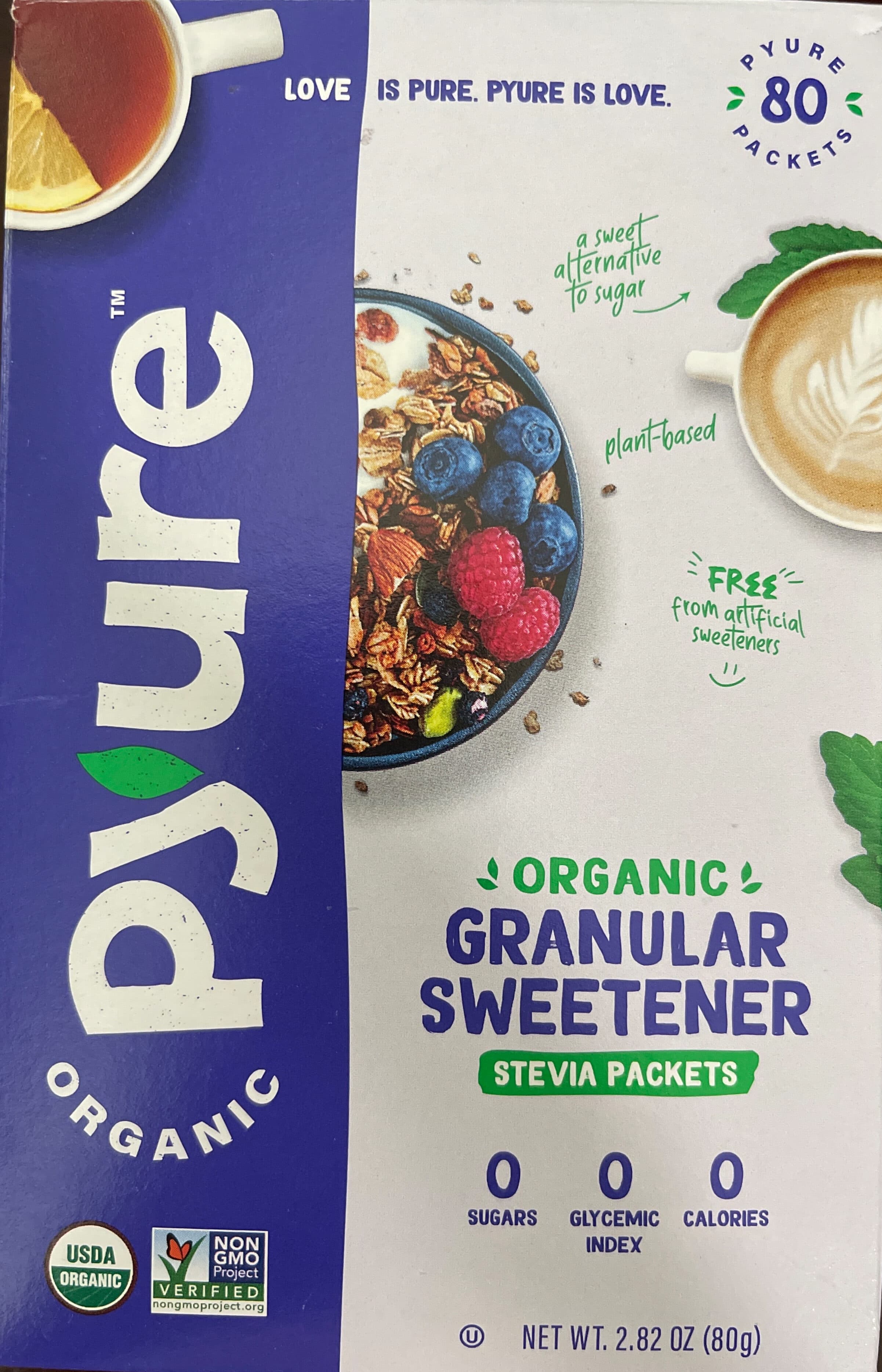 Pyure Organic stevia granular sweetener packets packshot