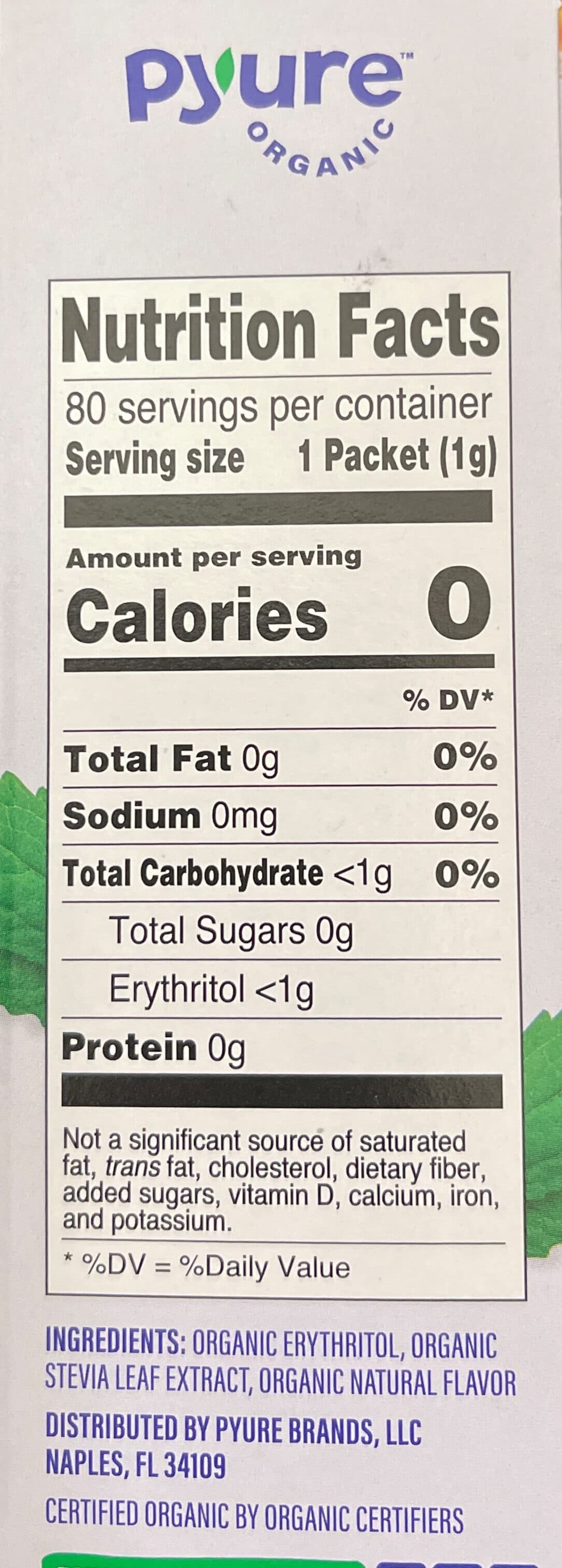 Pyure Organic stevia granular sweetener packets packshot