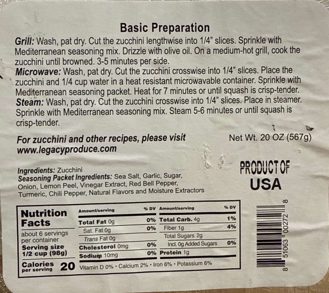 Legacy Farms Llc Legacy Farms, Zucchini With Mediterranean Spices packshot