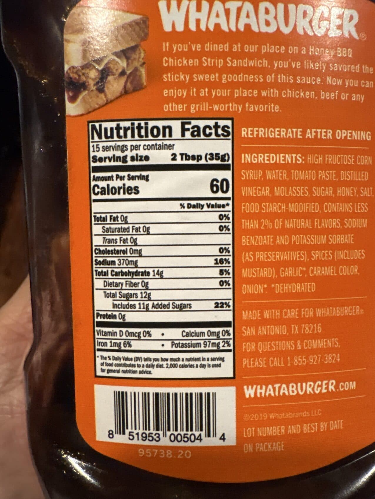 Whataburger Honey bbq sauce packshot