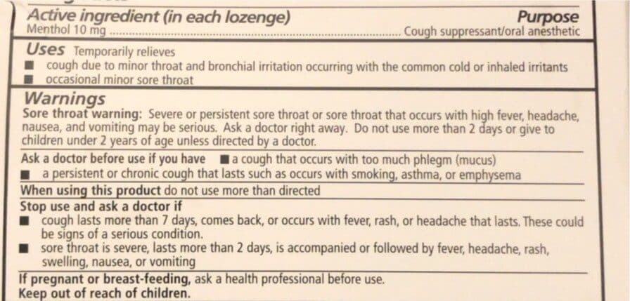 Open Food Facts Menthol Cough Suppressant Lozenges packshot