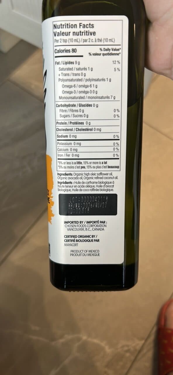 Chosen Foods Organic Avocado, Coconut & Safflower Oil packshot