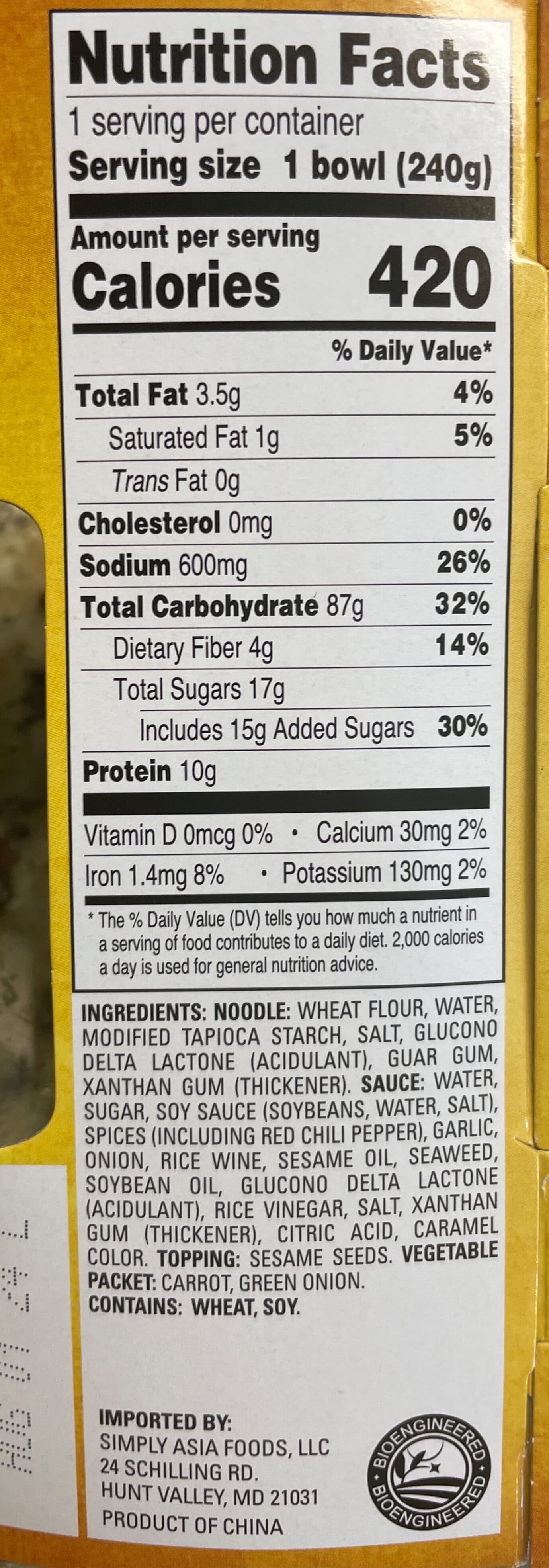 Simply Asia Sesame teriyaki noodle bowl packshot