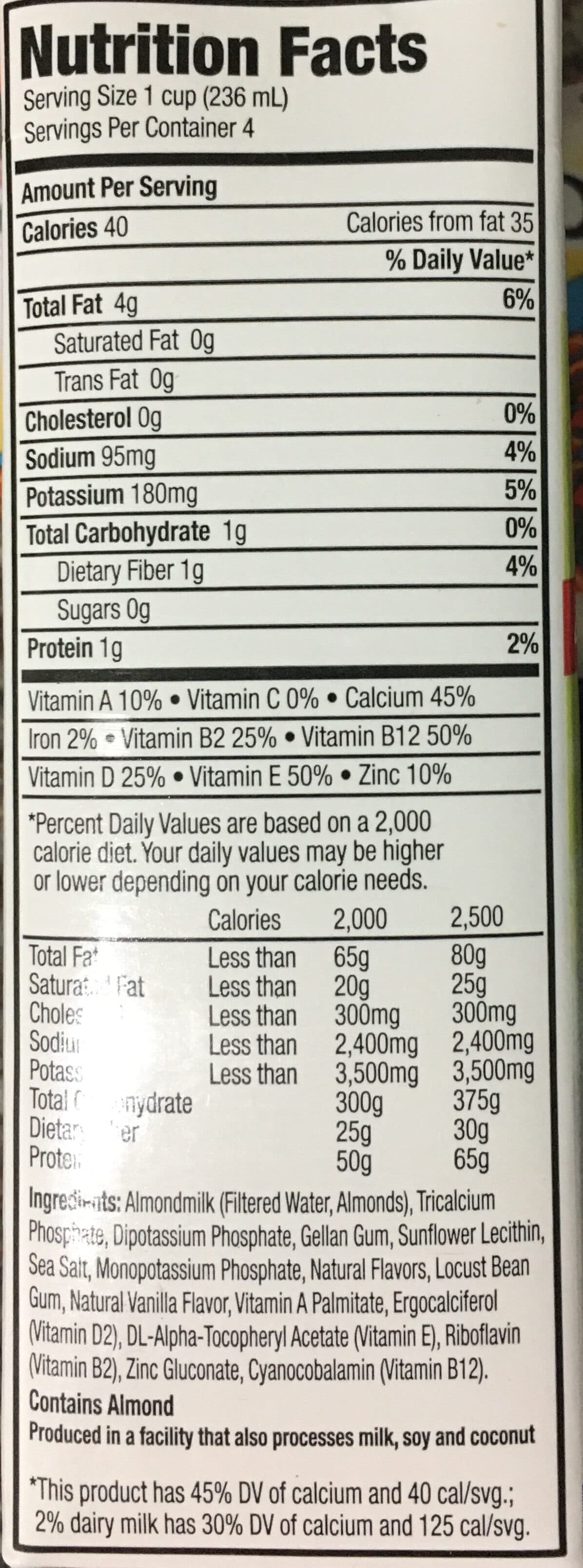 Naturally Almond Almondmilk Unsweetened Original packshot