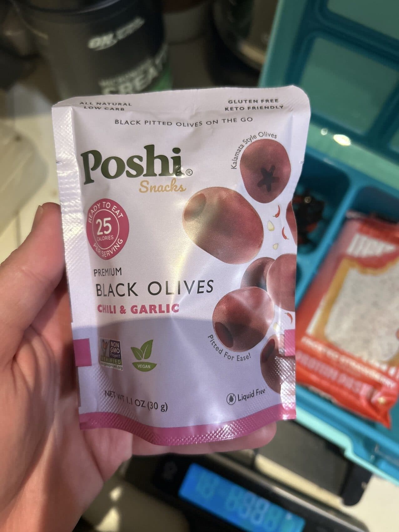 Poshi Snacks, Premium Black Olives, Chili & Garlic packshot