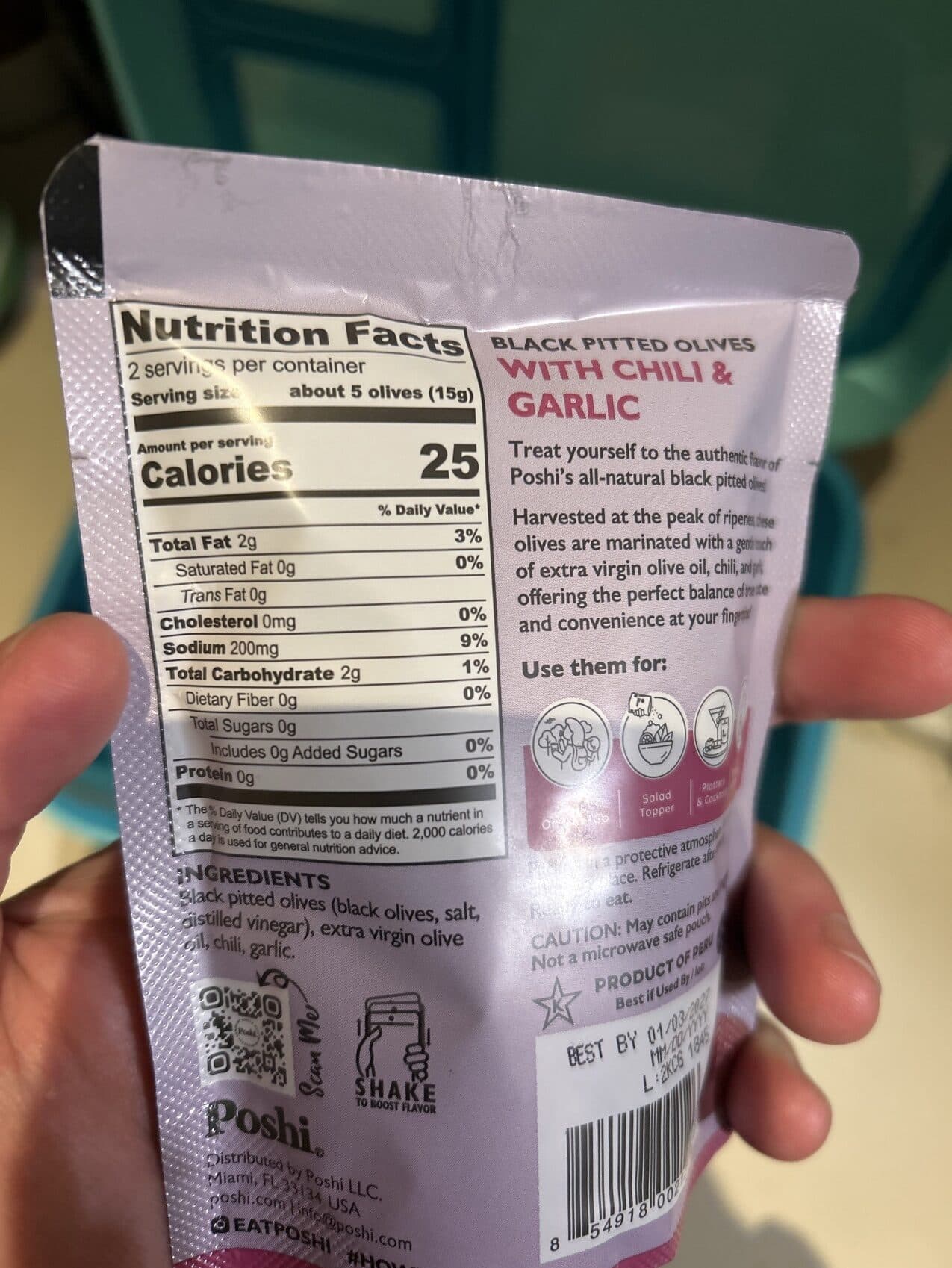 Poshi Snacks, Premium Black Olives, Chili & Garlic packshot