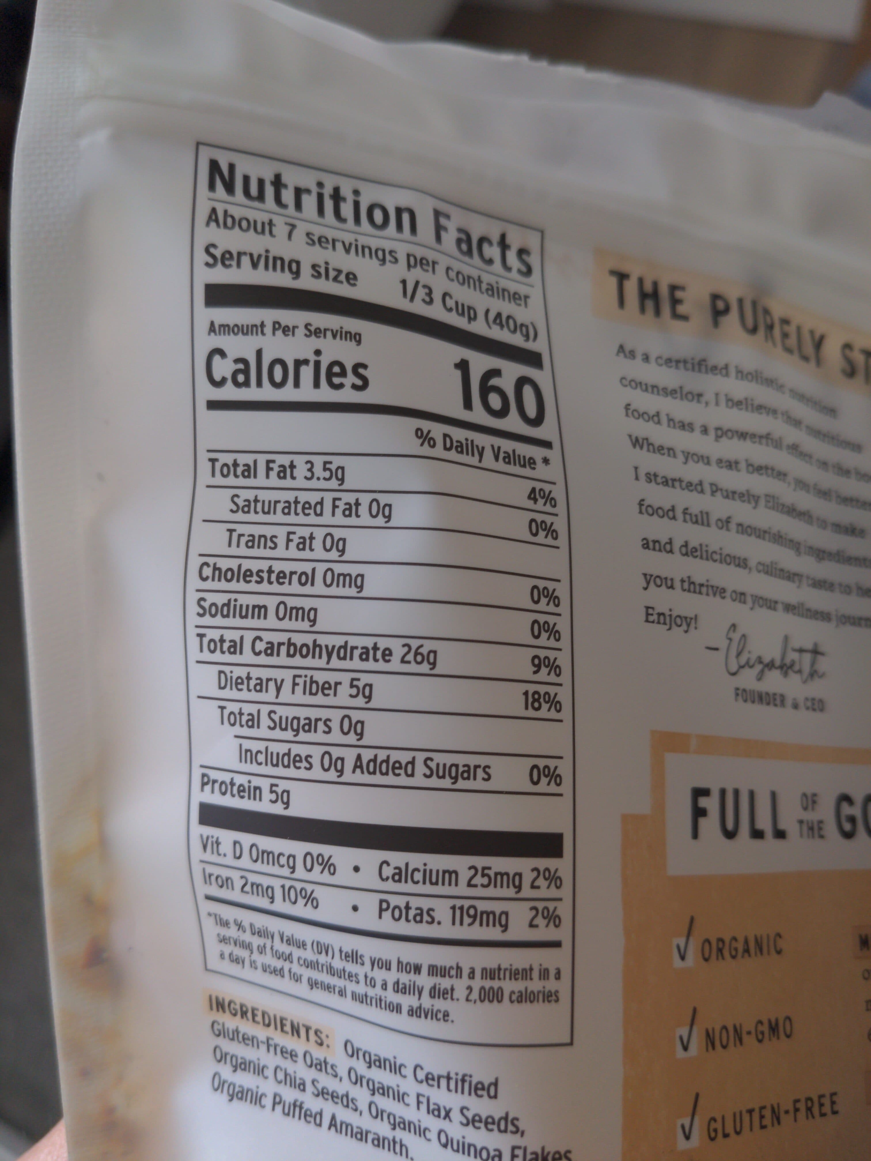 Purely Elizabeth Original Superfood Oatmeal packshot