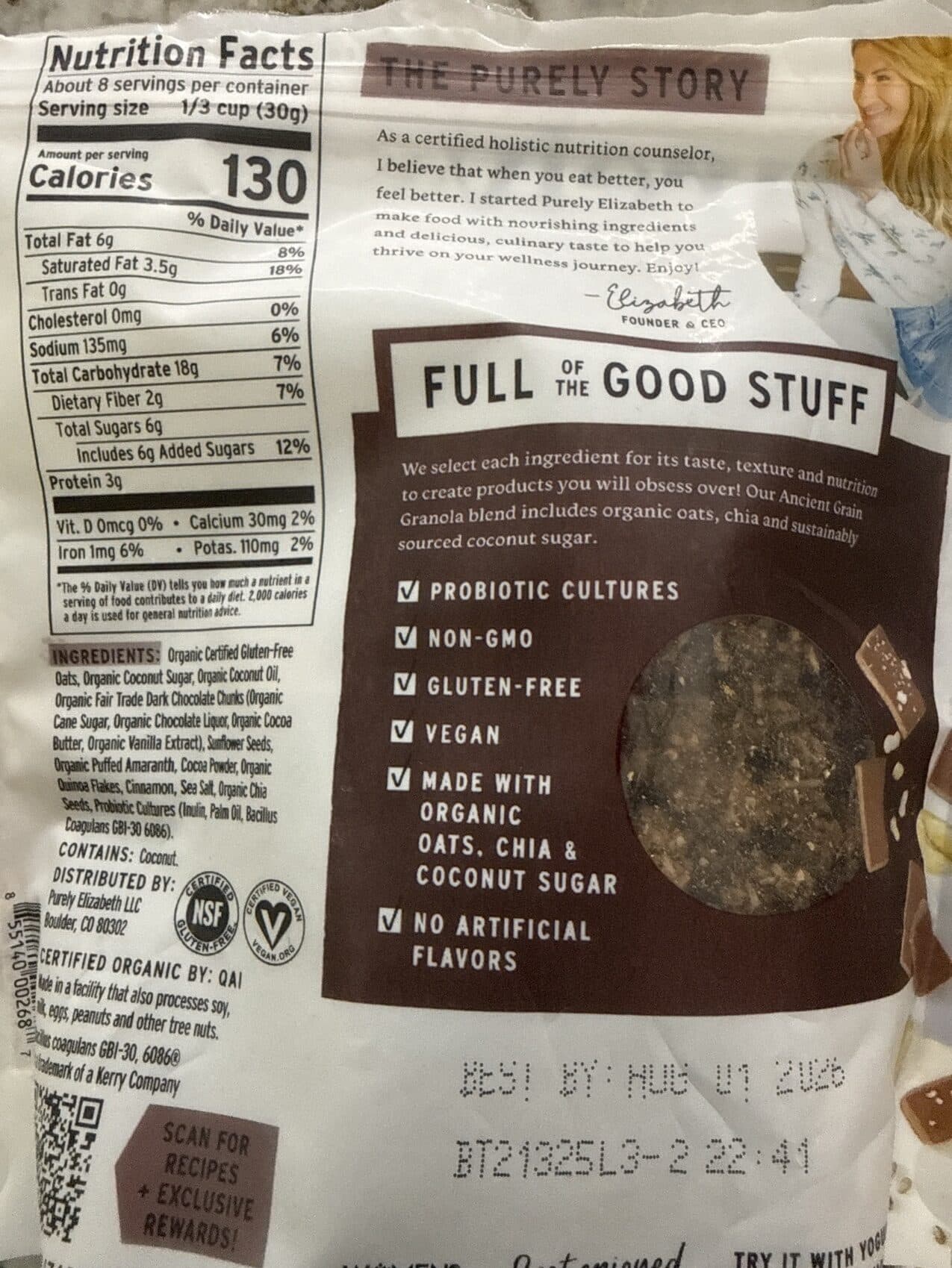 purely elizabeth. Chocolate Sea Salt Ancient Grain Granola packshot