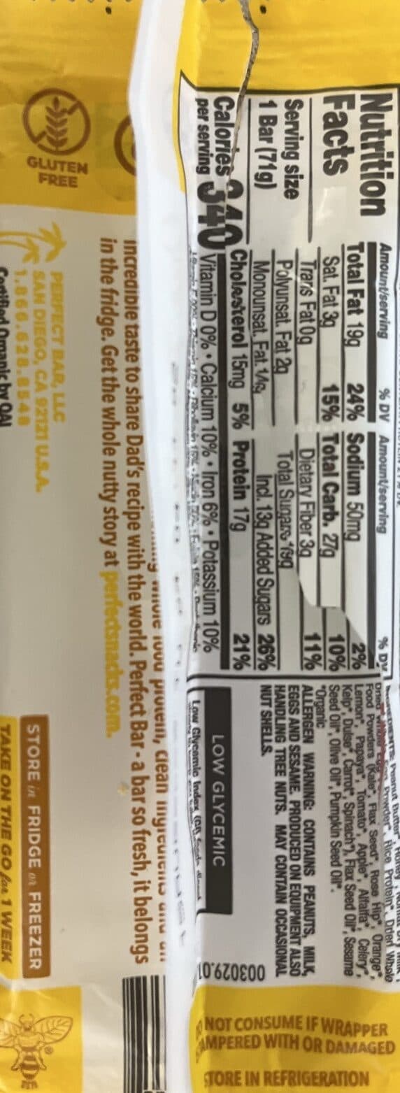 PERFECT BAR THE ORIGINAL REFRIGERATED PROTEIN BAR packshot