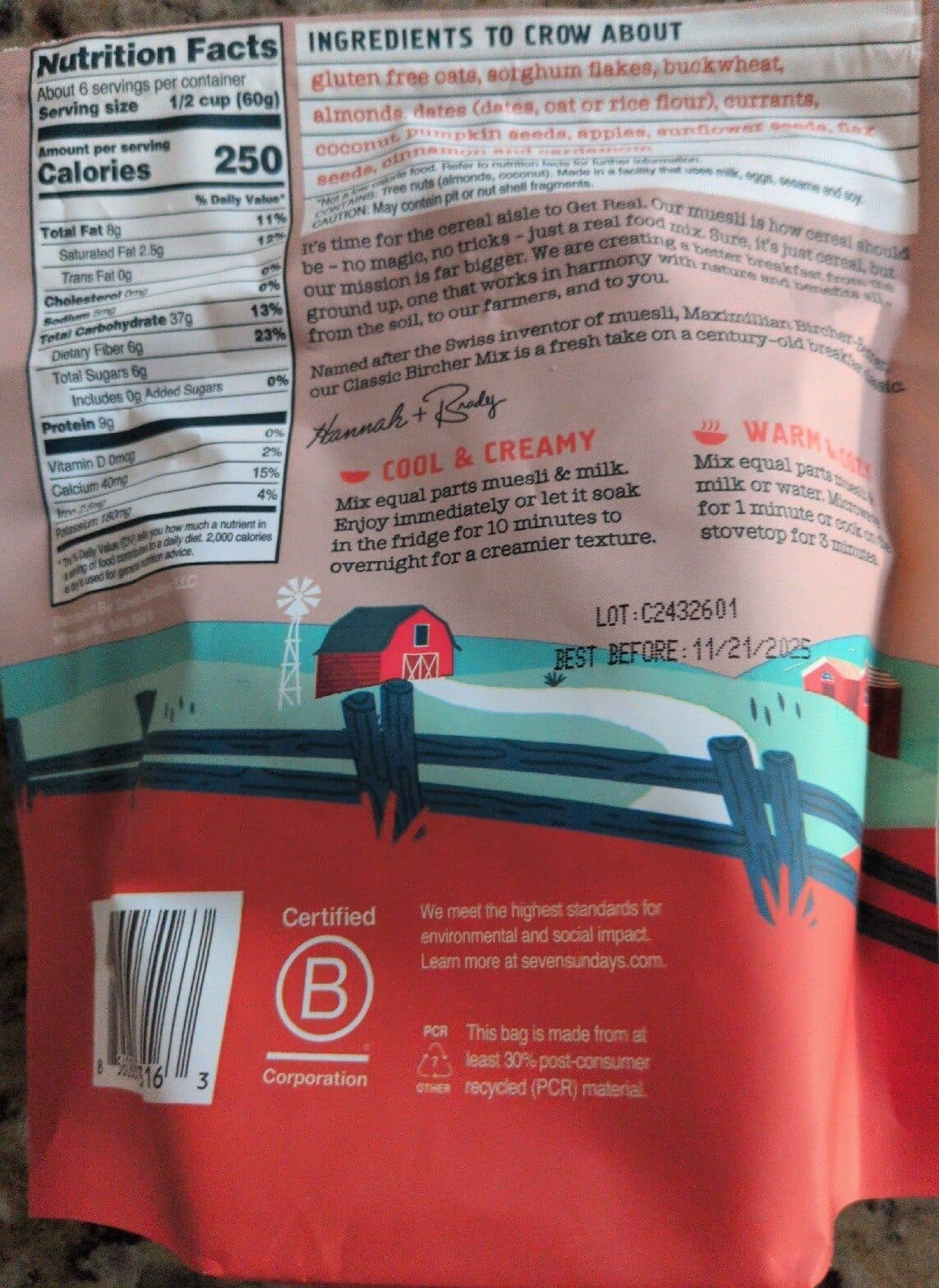 Seven Sundays Classic Bircher Apple Cinnamon Almond Muesli Cereal packshot