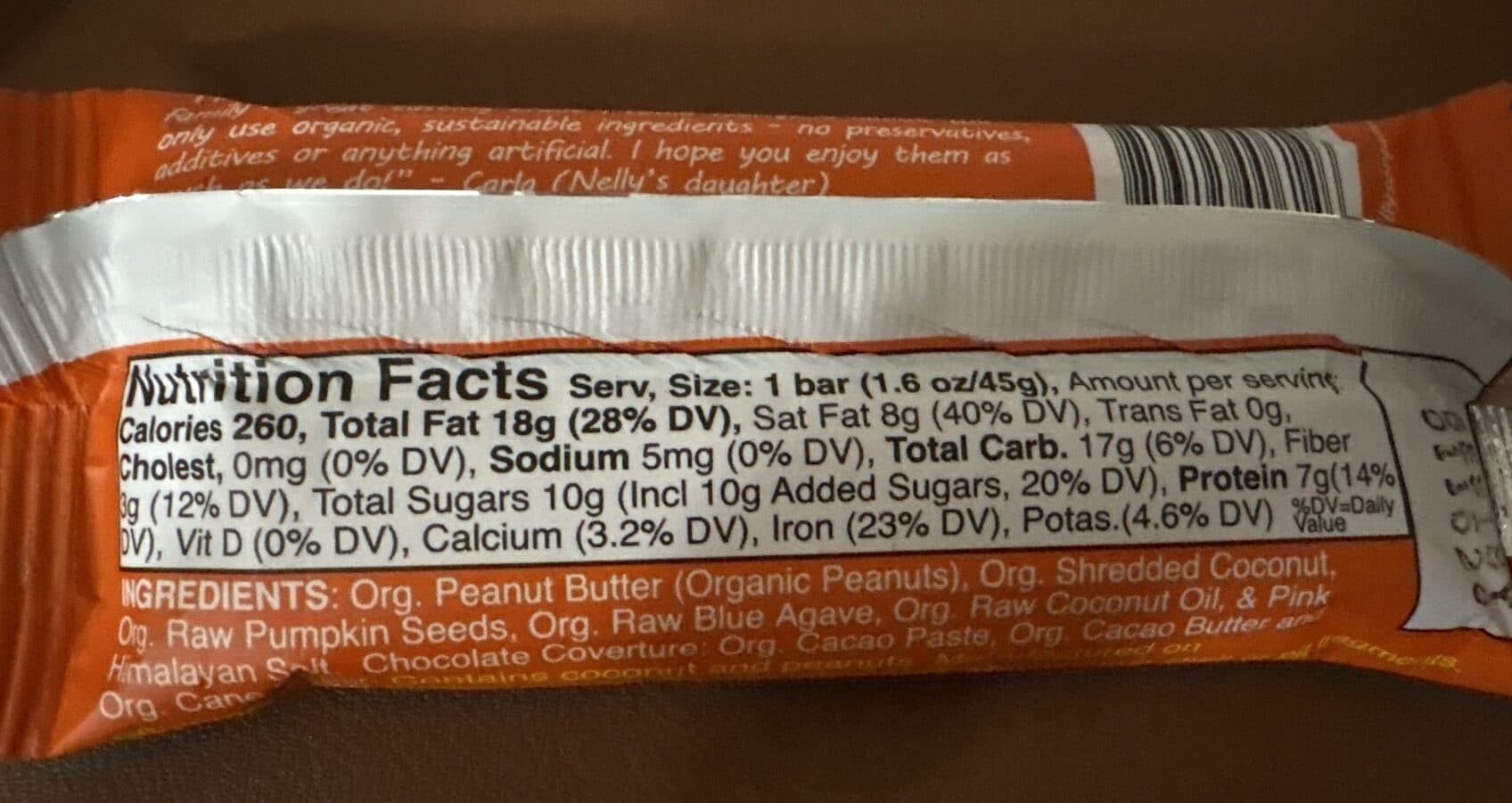 Nelly's Organics Nelly's Organics Peanut Butter & Coconut Bar packshot