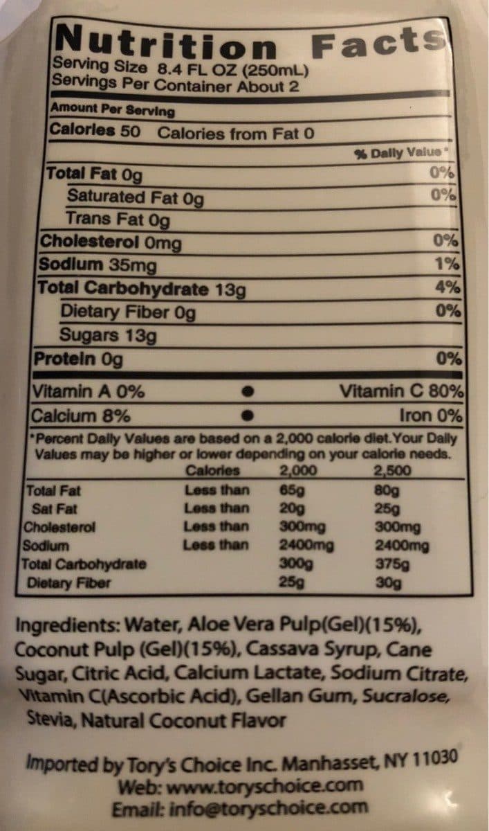 Open Food Facts Very vera Coconut Aloe drink packshot