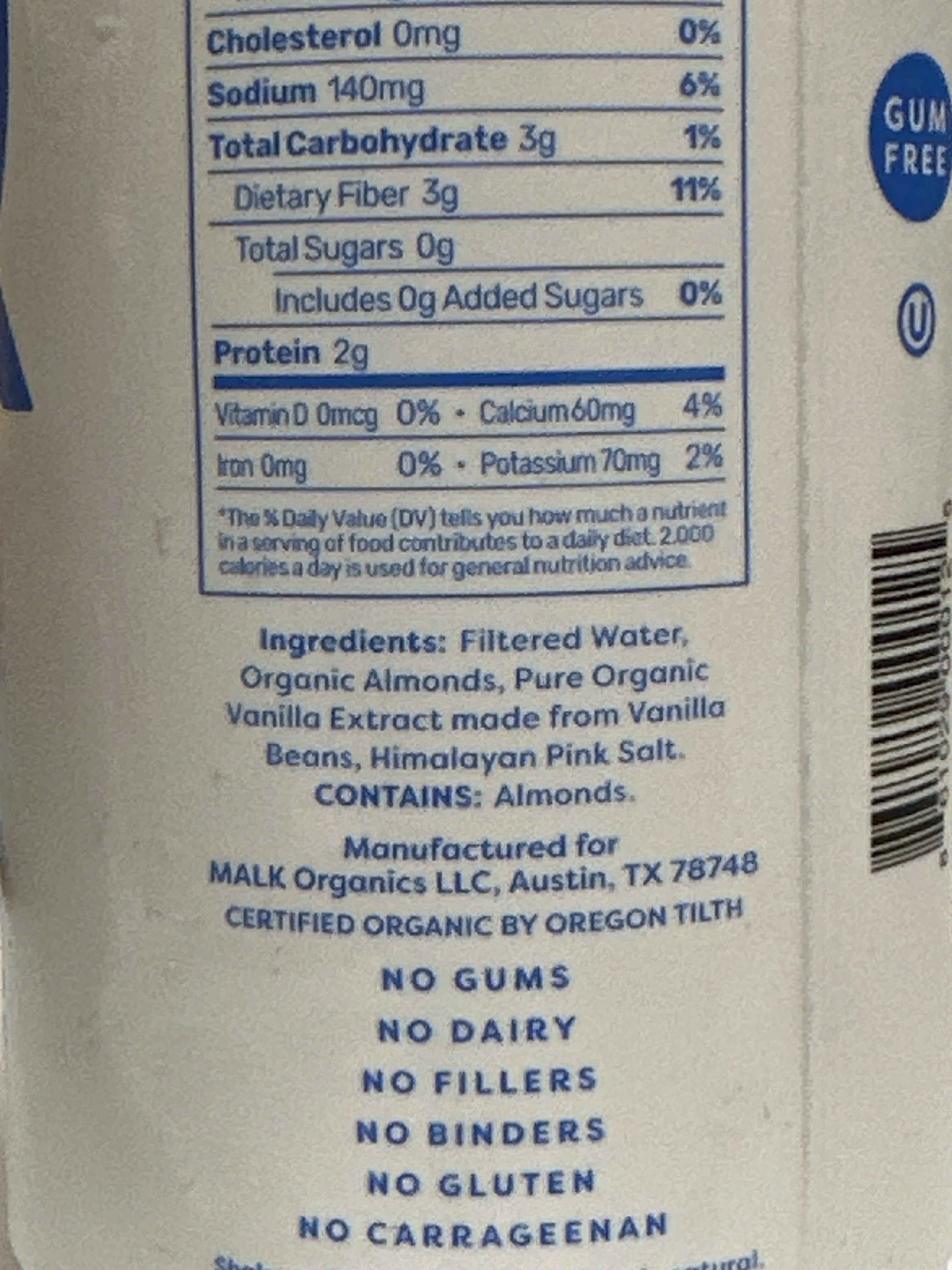 MALK almond MALK ORGANIC VANILLA packshot