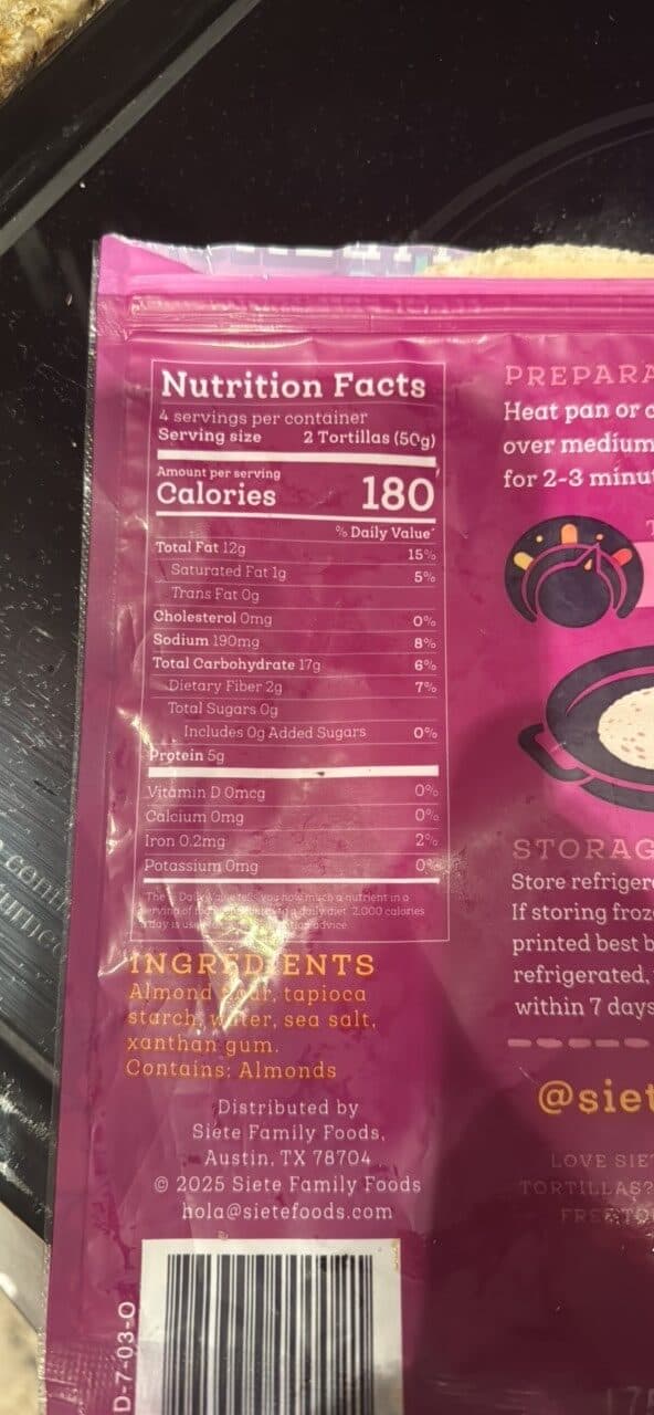 Siete Almond Flour Grain Free Tortillas packshot
