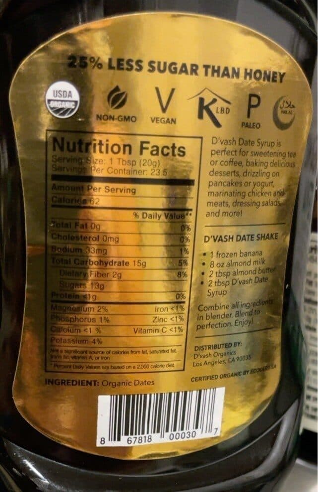 D'vash Organics Organic Date Syrup packshot