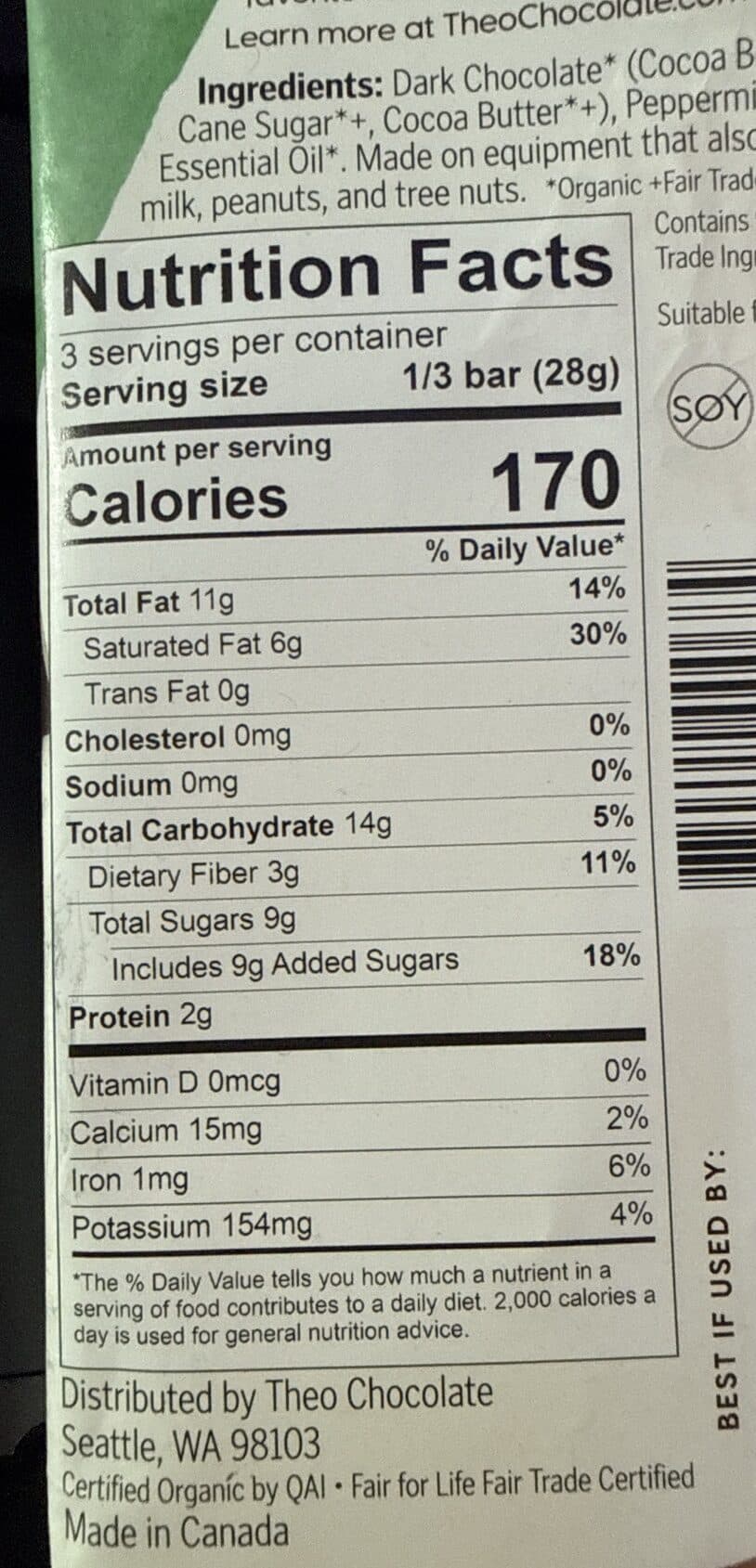 Theo Organic Mint 70% Dark Chocolate packshot