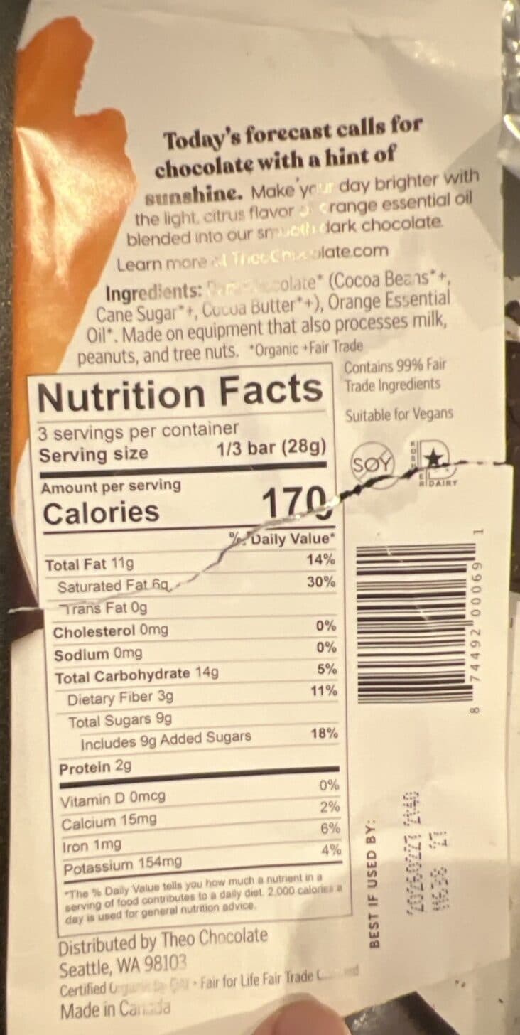 Theo Theo, dark chocolate, orange packshot