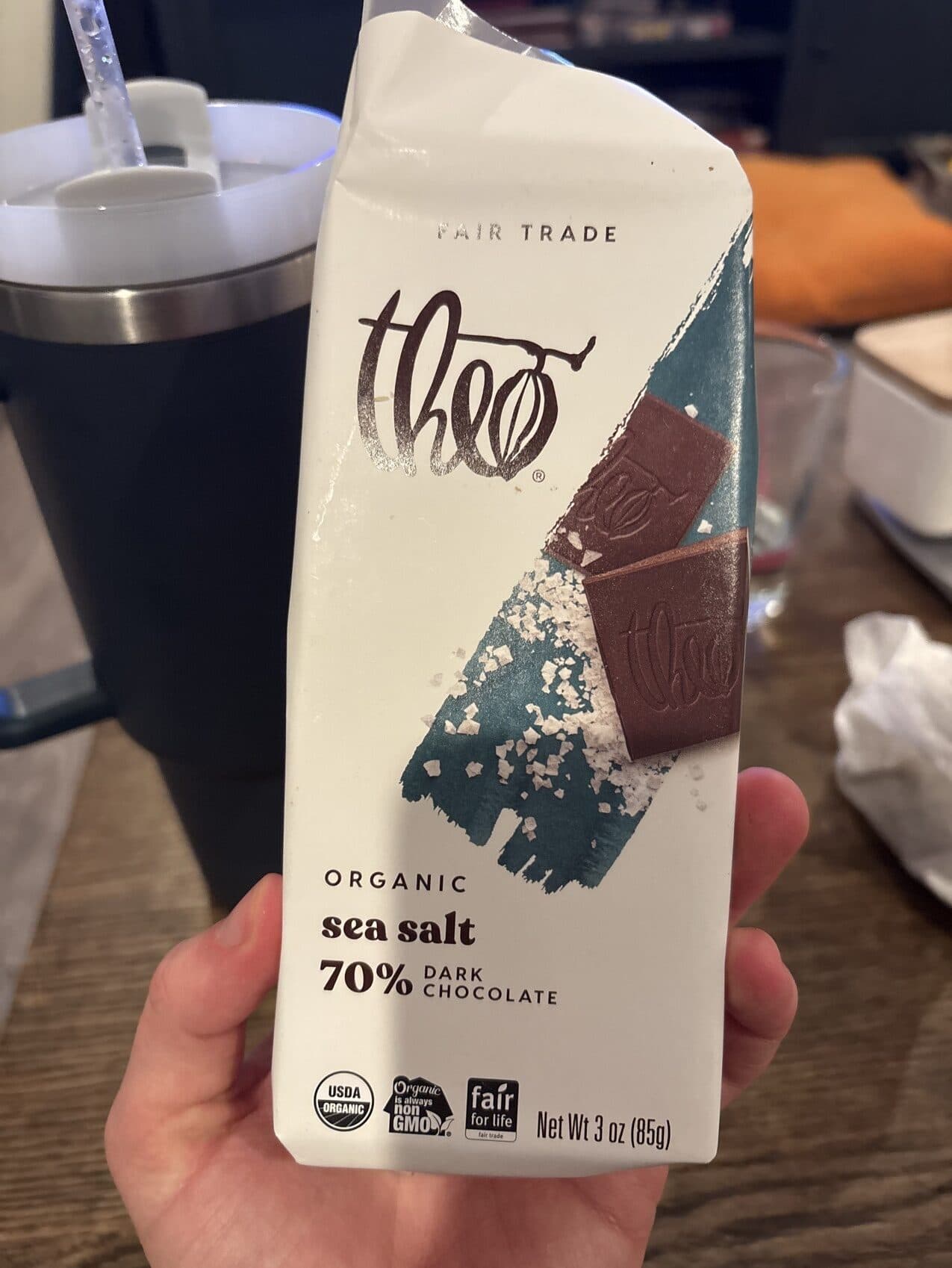 Theo Organic sea salt 70% dark chocolate packshot