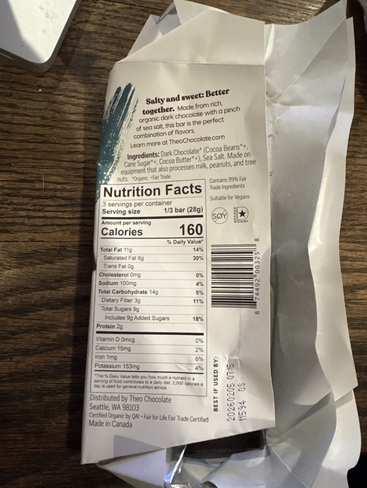 Theo Organic sea salt 70% dark chocolate packshot